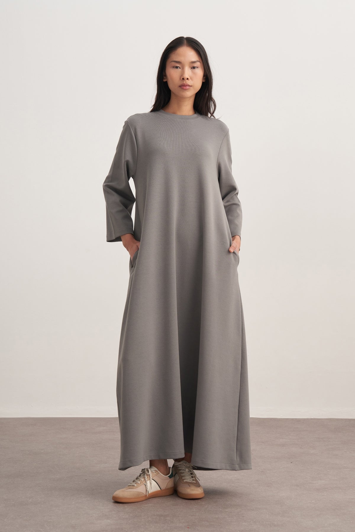 Kadın İnterlok Oversize Elbise Füme