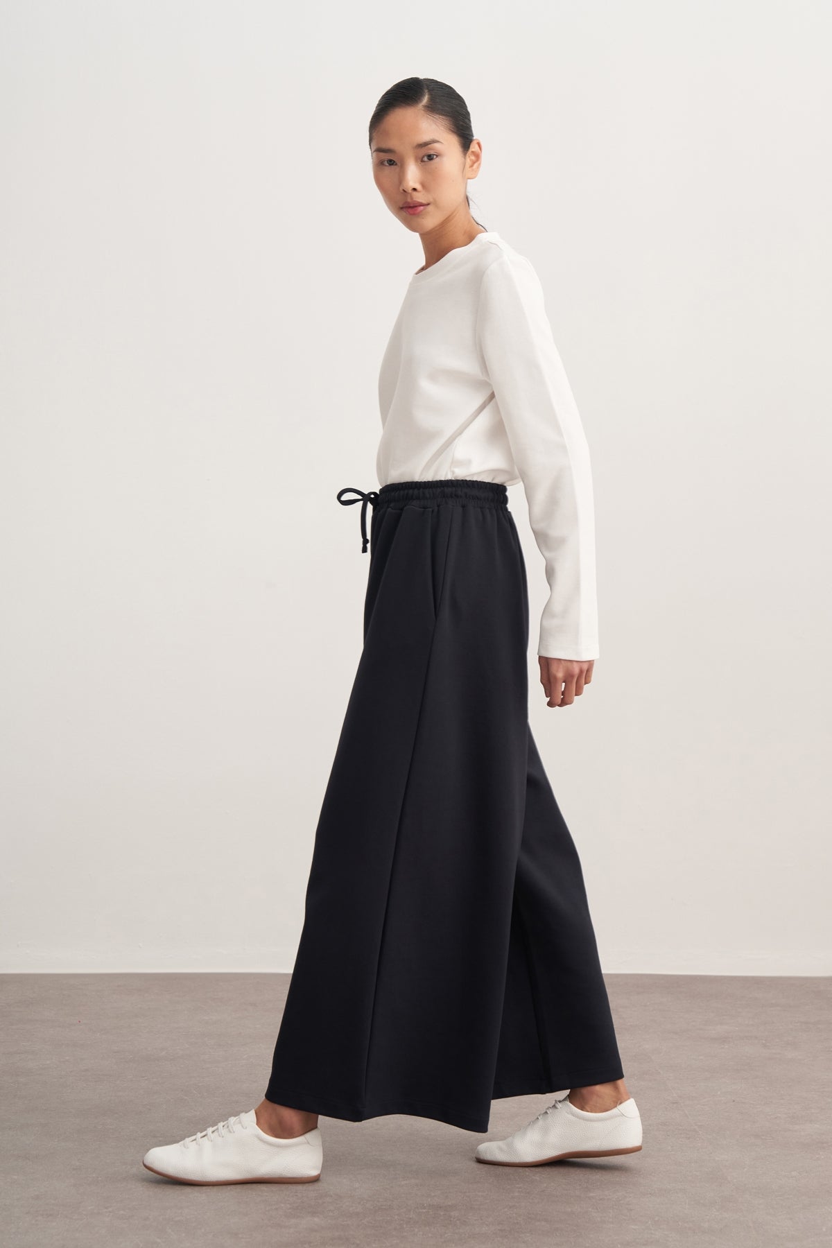 Kadın İnterlok Bol Paçalı Pantolon Lacivert