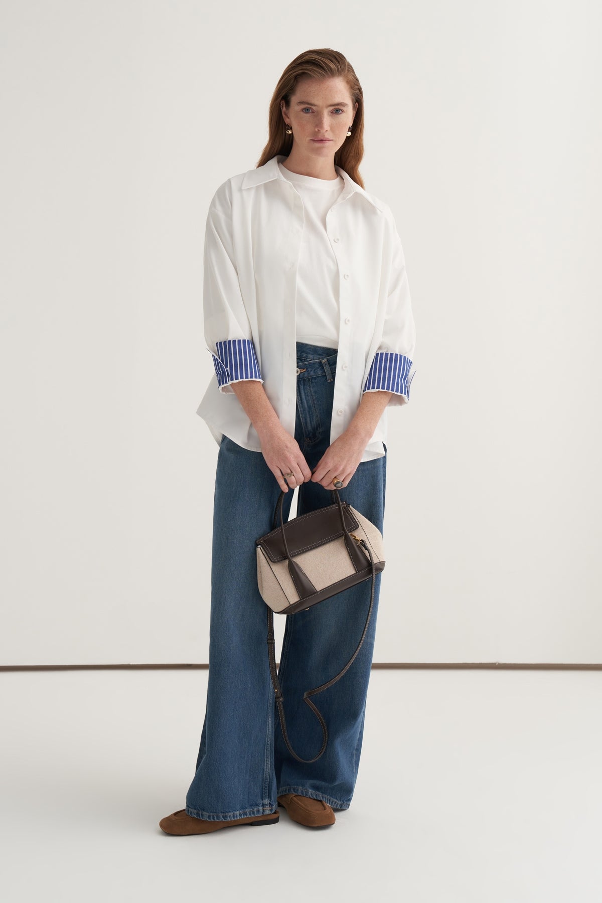 Kadın Poplin Kontrast Manşetli Gömlek Ekru