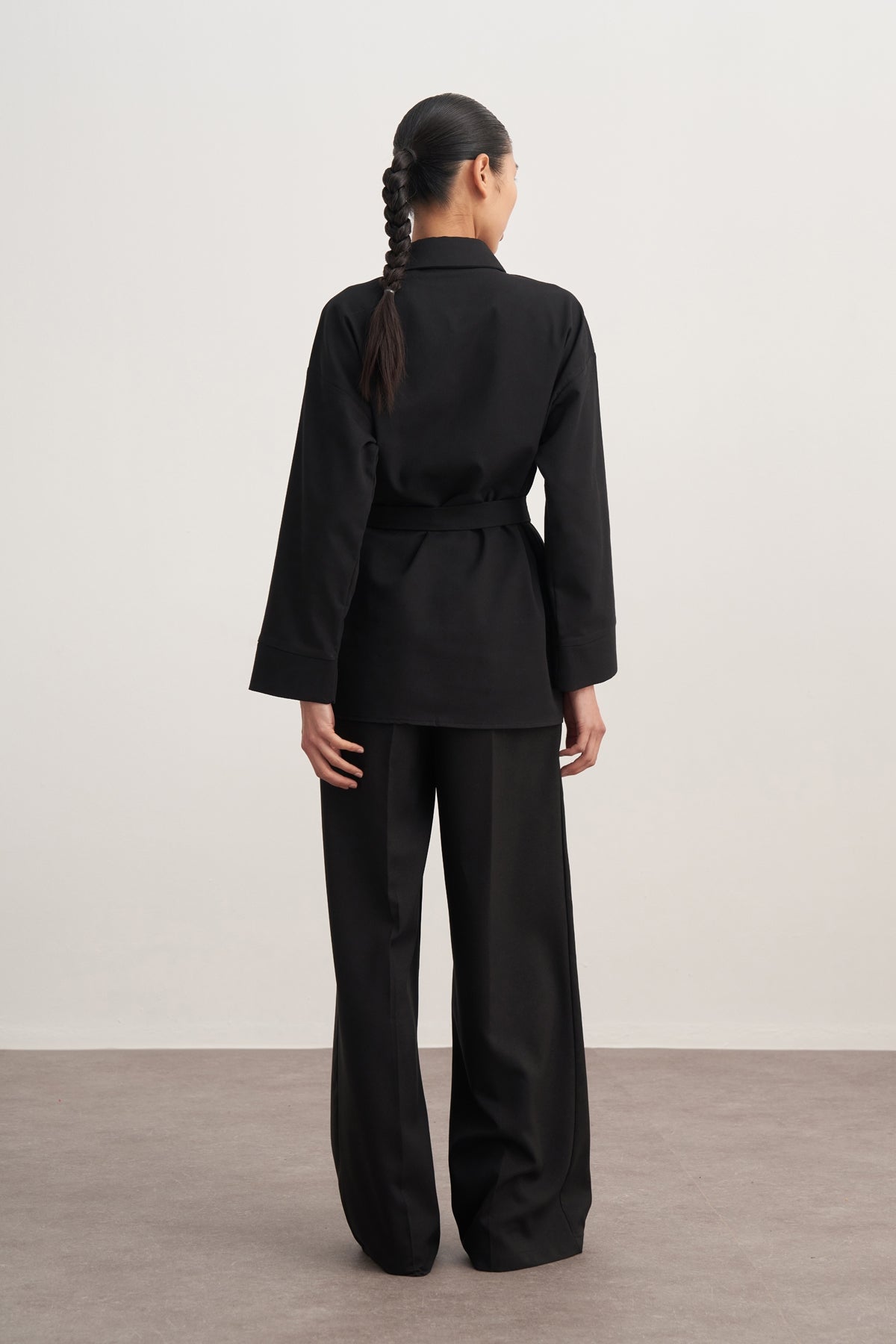 Kadın Gabardin Kemerli Gömlek Siyah