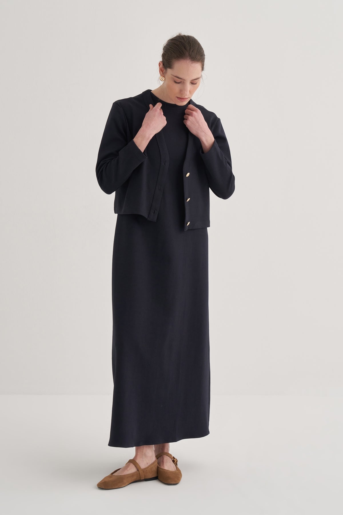 Kadın İnterlok Sıfır Kol Elbise Lacivert