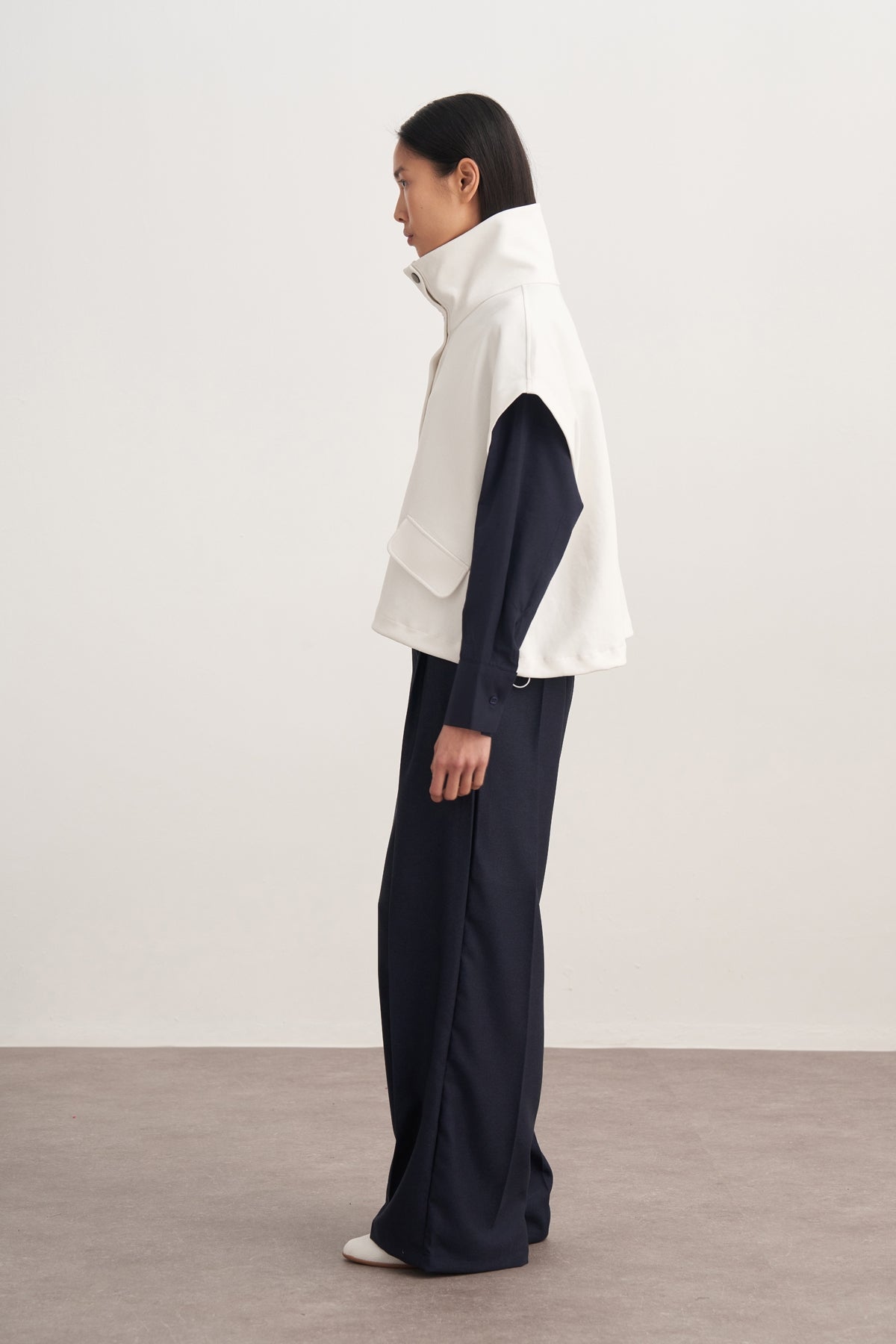 Kadın İnterlok Yüksek Yakalı Yelek Ekru