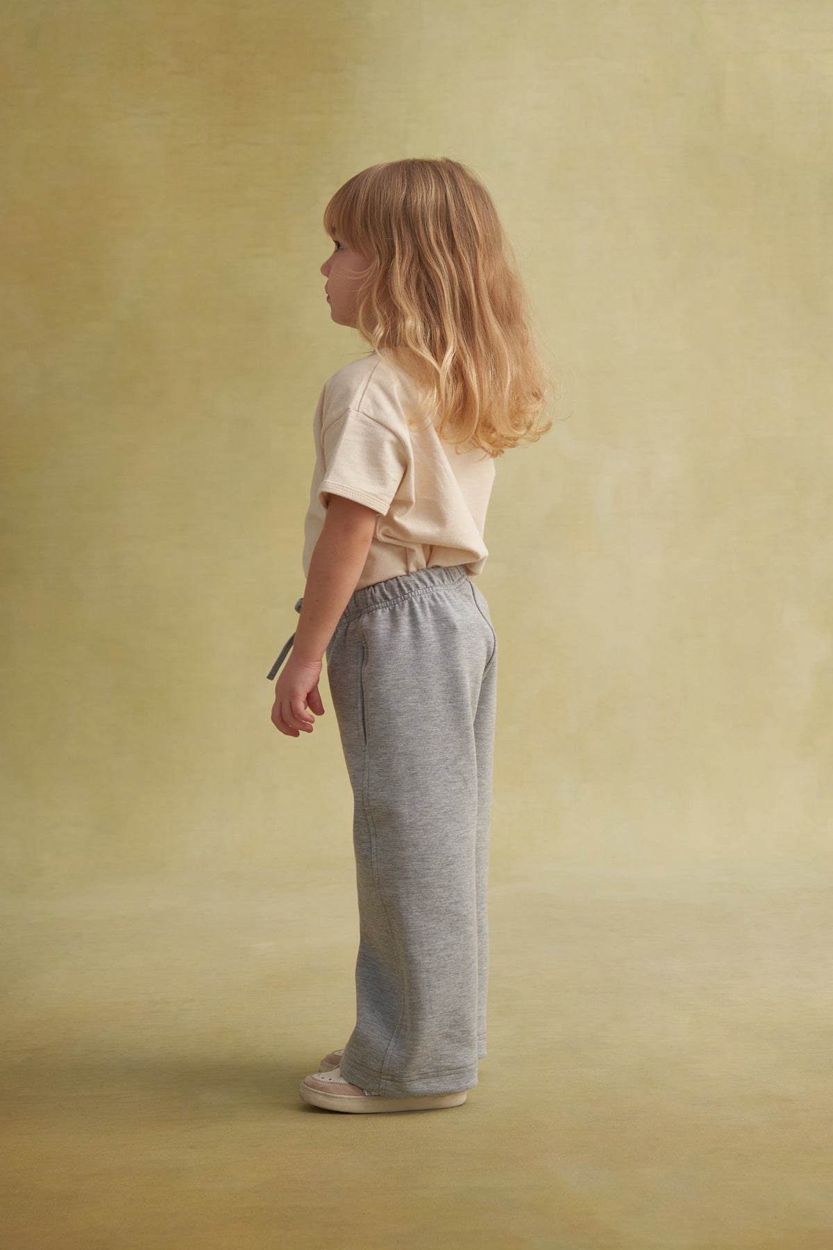 Kız Çocuk İnterlok Bol Paça Pantolon Gri Melanj