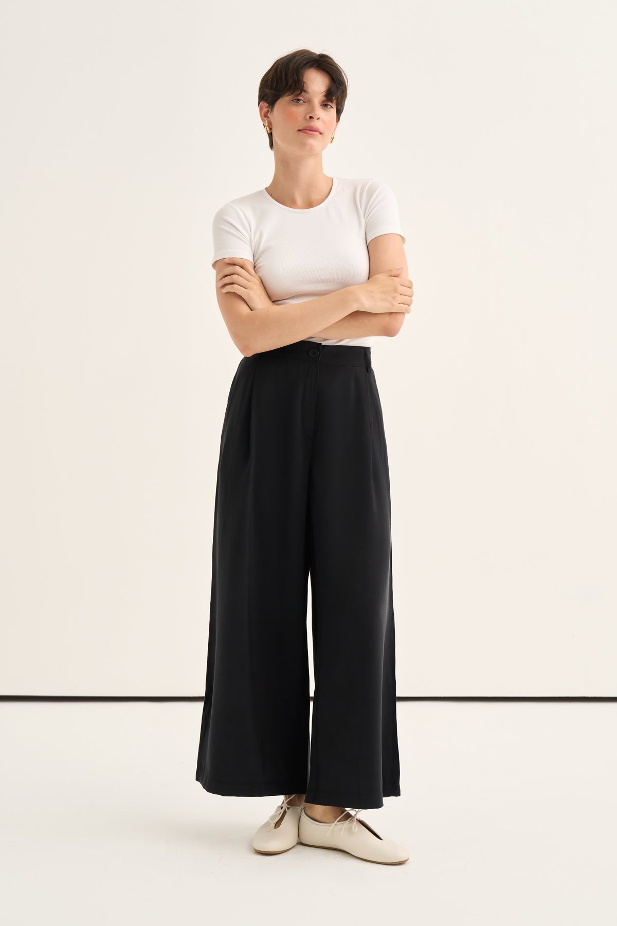 Kadın Modal Pileli Culotte Pantolon Siyah