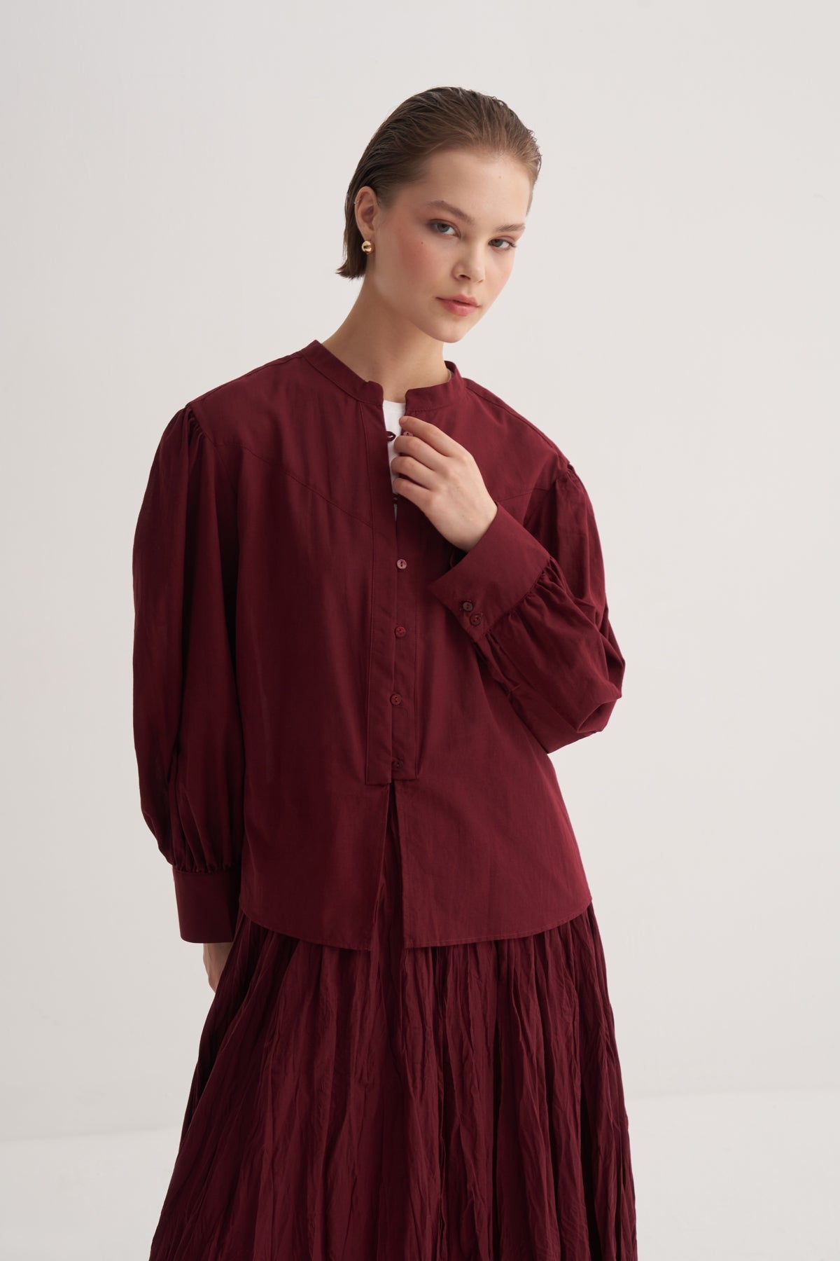 Kadın Pamuk Vual Bluz Bordo