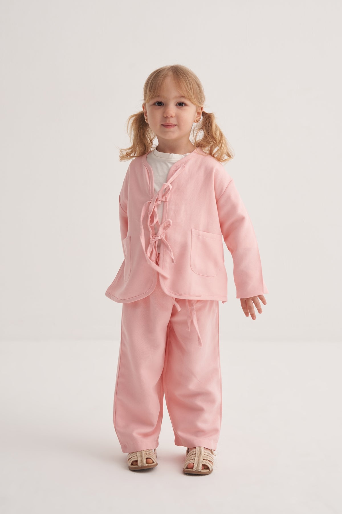 Unisex Çocuk Dökümlü Pamuklu Kimono Pembe