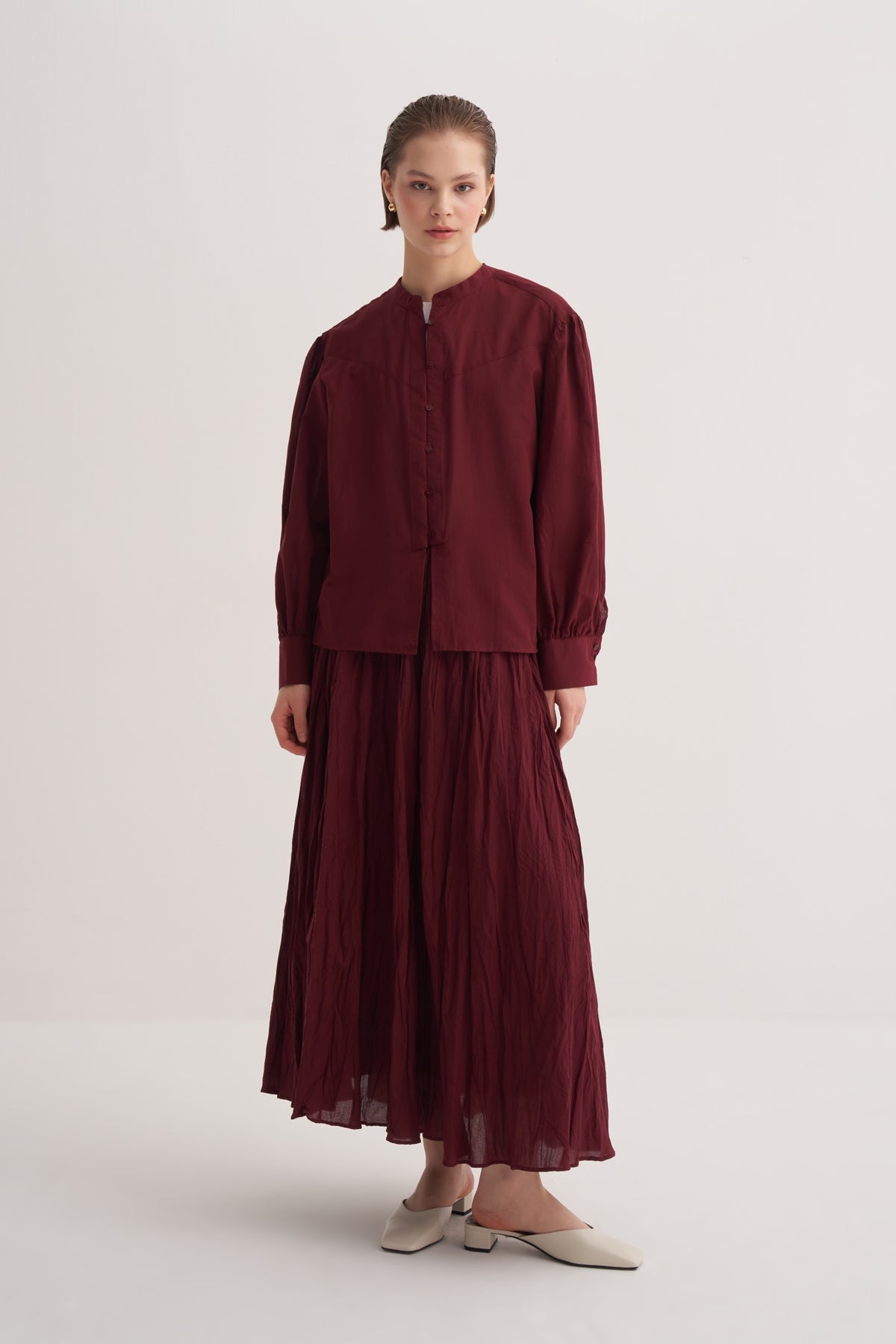 Kadın Pamuk Vual Bluz Bordo