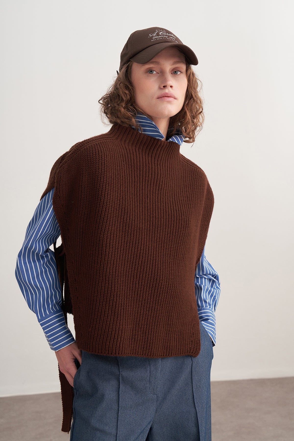 Kadın Bağlama Detaylı Triko Süveter Kahve