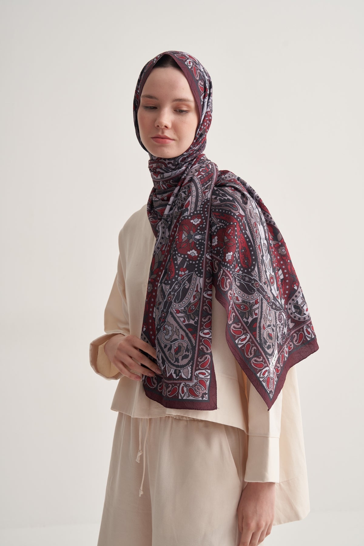 Kadın Crush Paisley Desen Şal Bordo