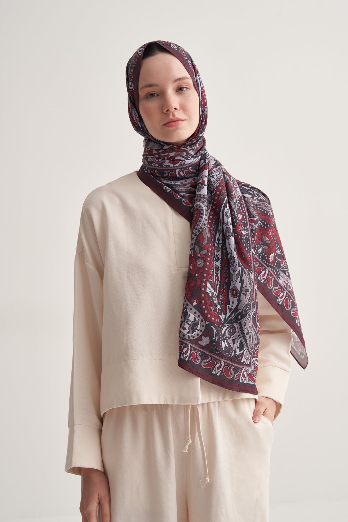 Kadın Crush Paisley Desen Şal Bordo