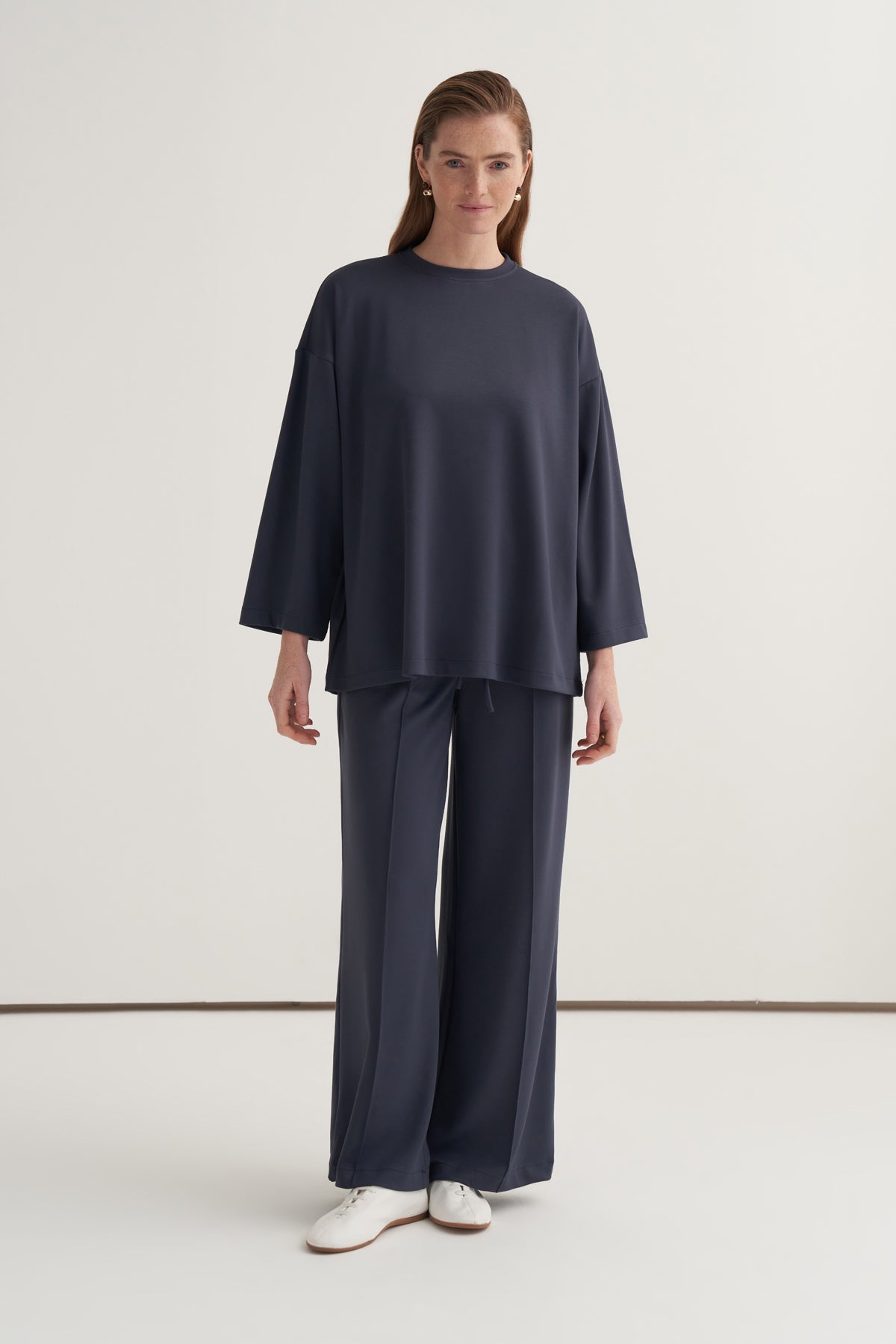 Kadın Basic Pantolonlu Sweat Takım Füme