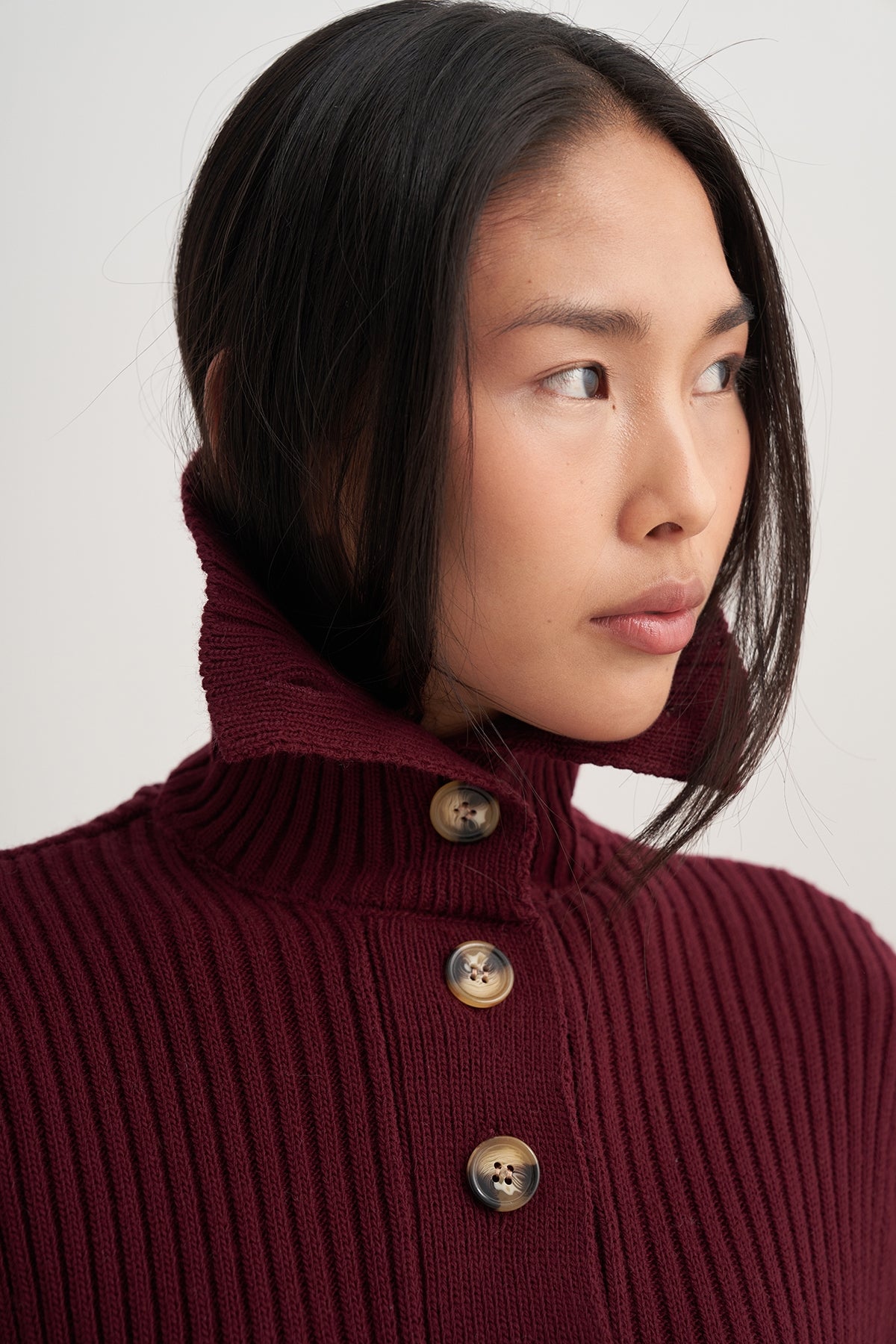 Kadın Düğmeli Triko Süveter Bordo