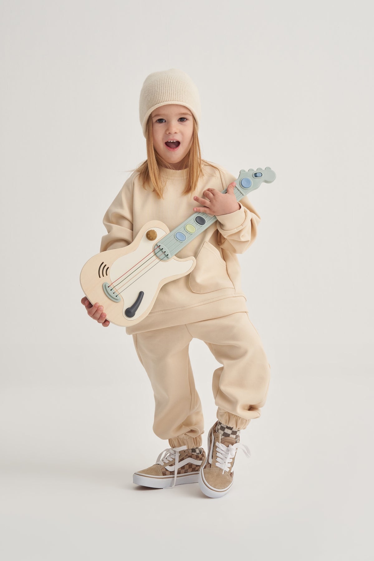 Unisex Çocuk İnterlok Dikiş Detaylı İkili Takım Bej