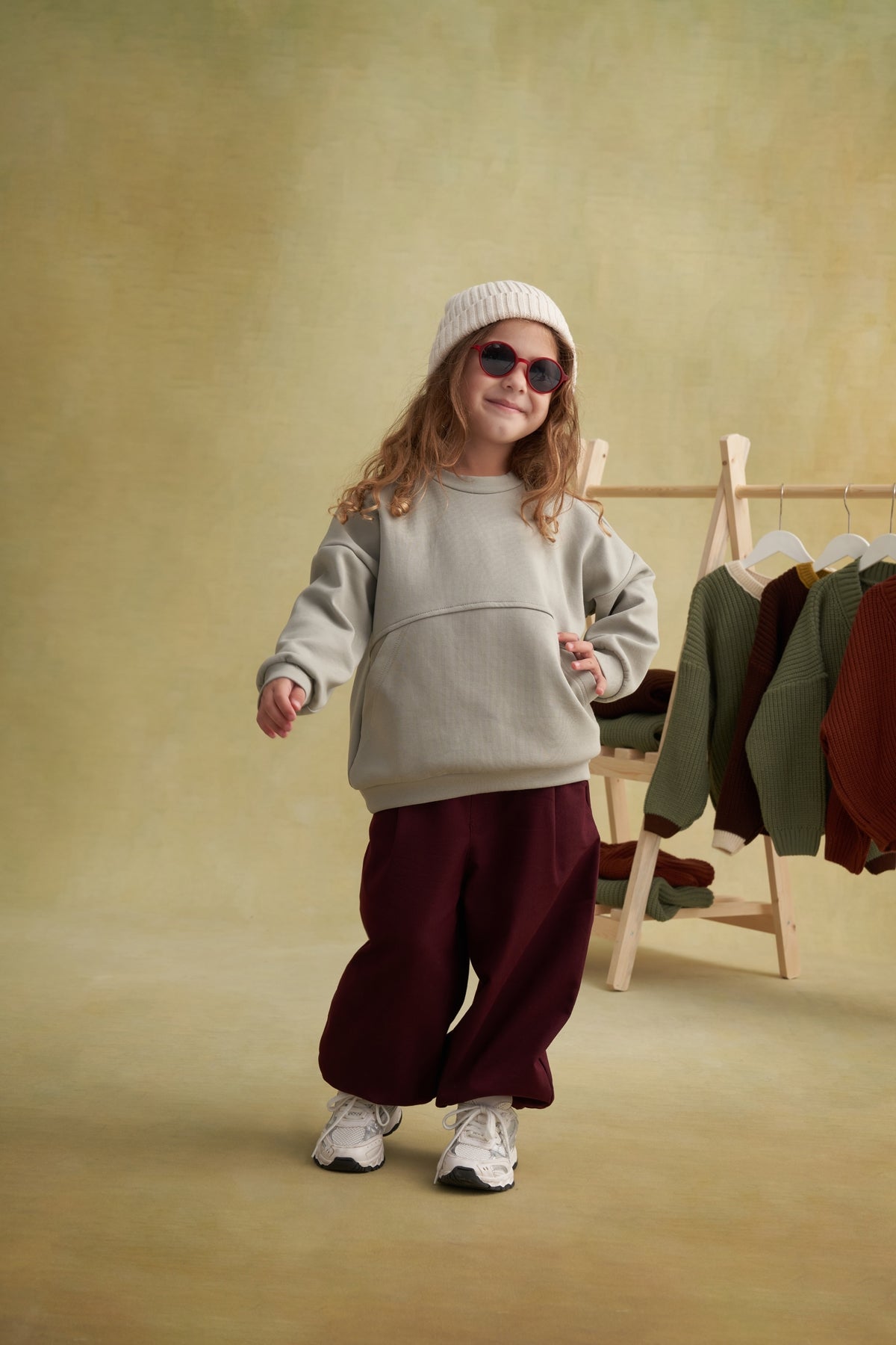 Unisex Çocuk Gabardin Paça Detaylı Pantolon Mürdüm