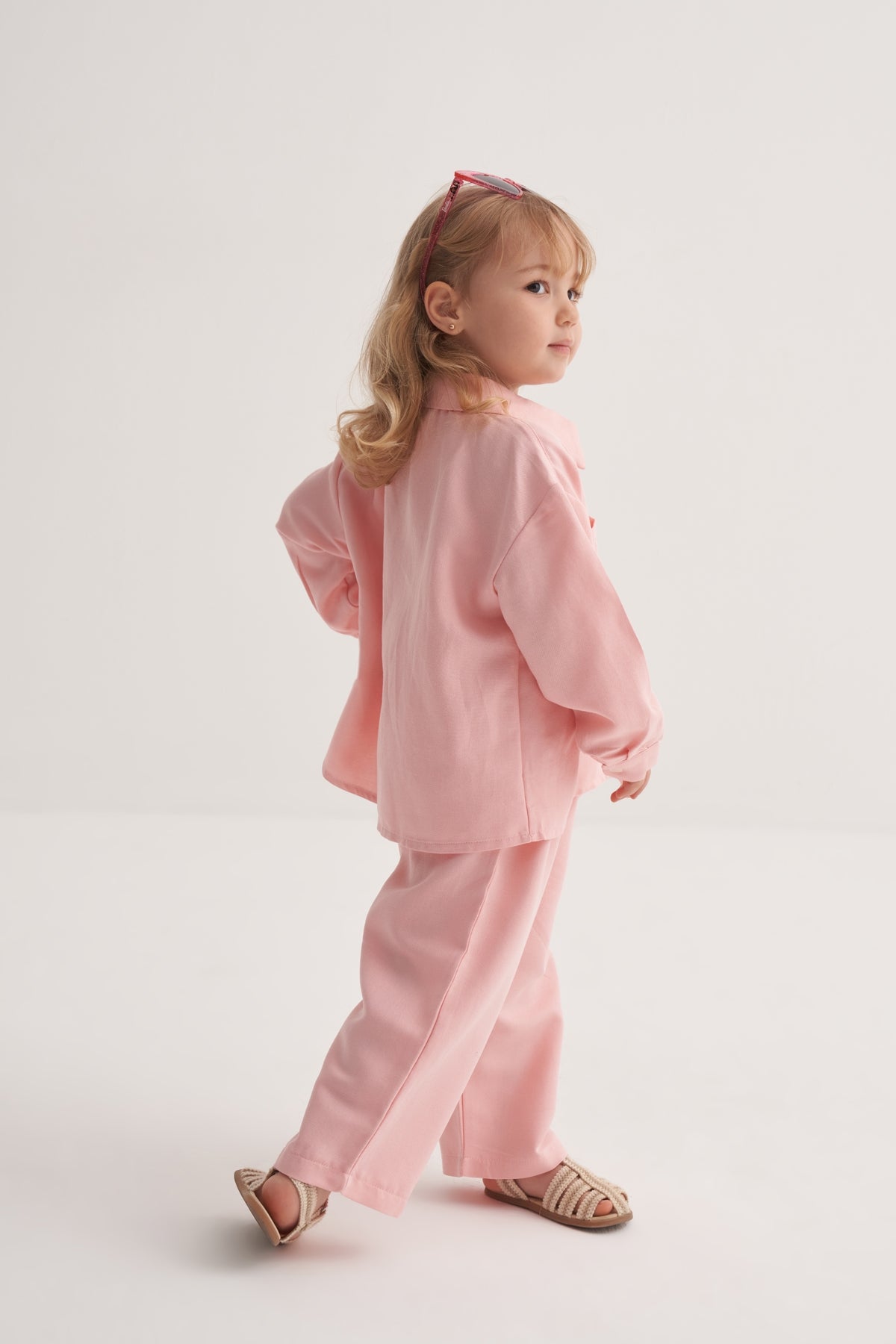 Unisex Çocuk Dökümlü Pamuklu Gömlek Pembe