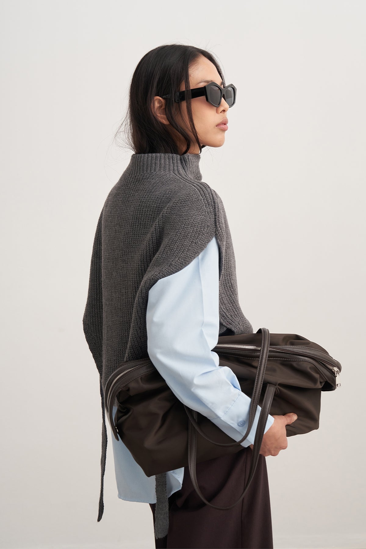 Kadın Bağlama Detaylı Triko Süveter Antrasit