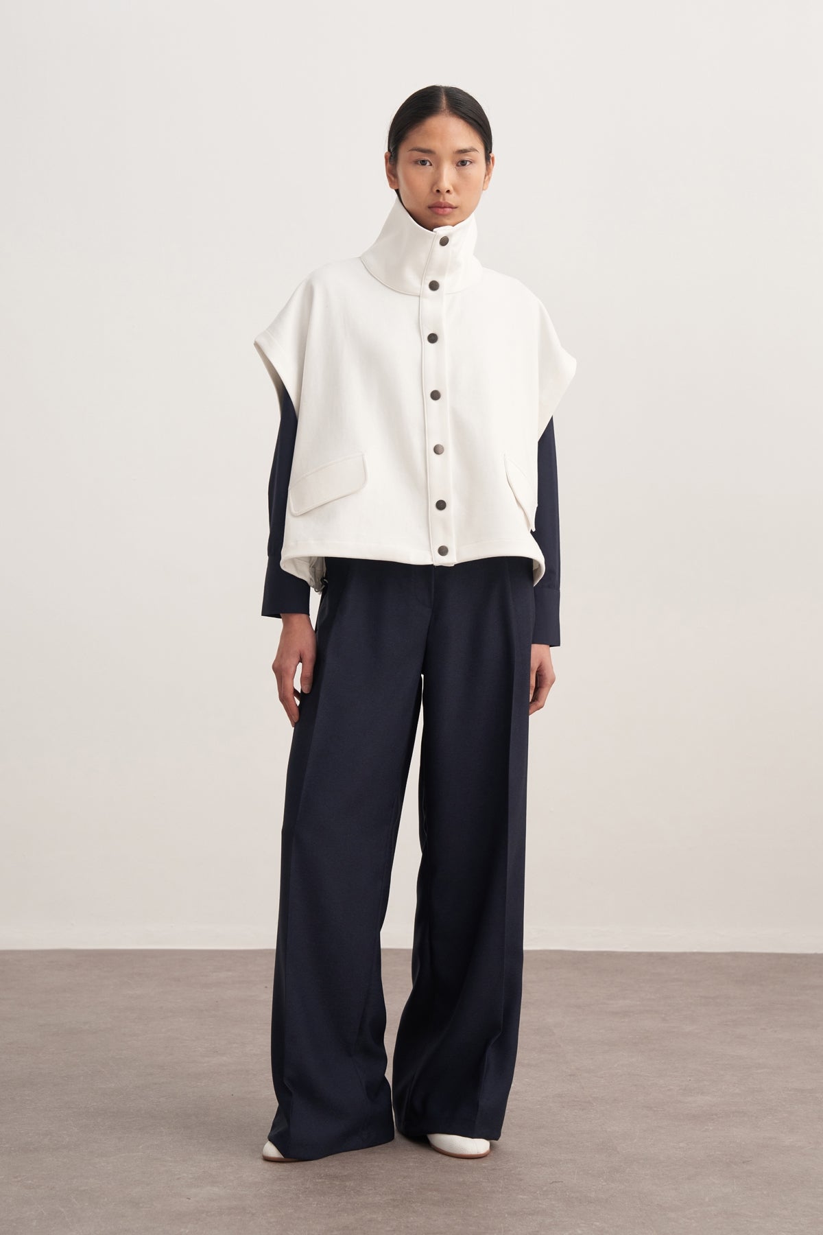 Kadın İnterlok Yüksek Yakalı Yelek Ekru