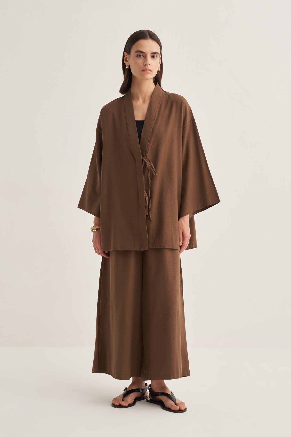 Kadın Organik Pamuklu Oversize Kimono Kahve