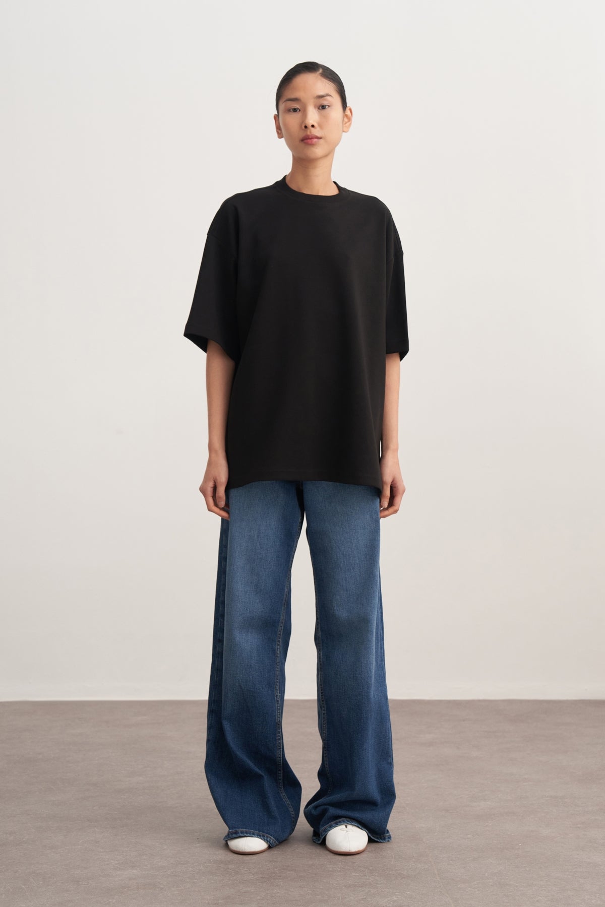 Kadın İnterlok Kısa Kol Oversize Tişört Siyah