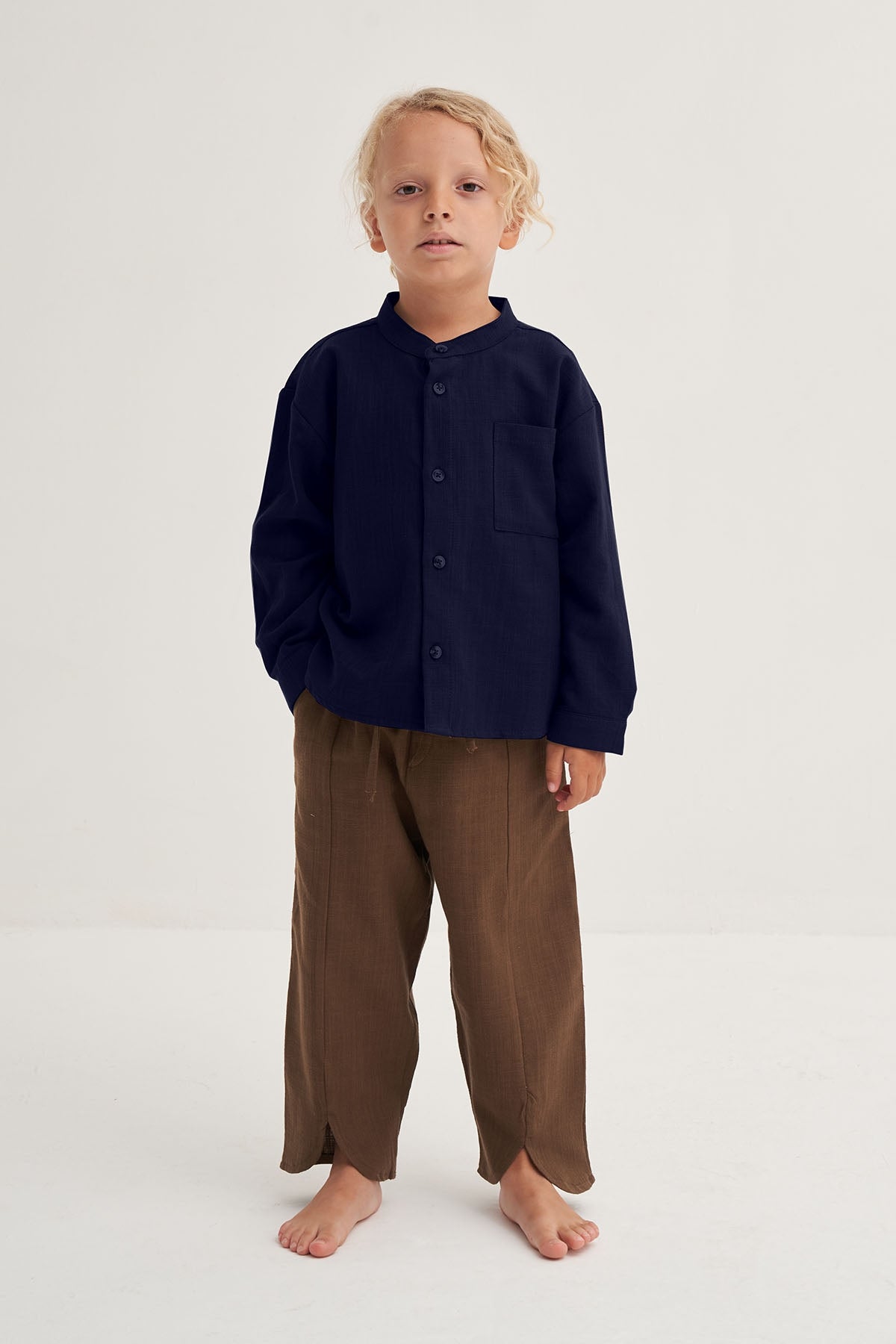 Erkek Çocuk Organik Pamuk Hakim Yaka Gömlek Lacivert
