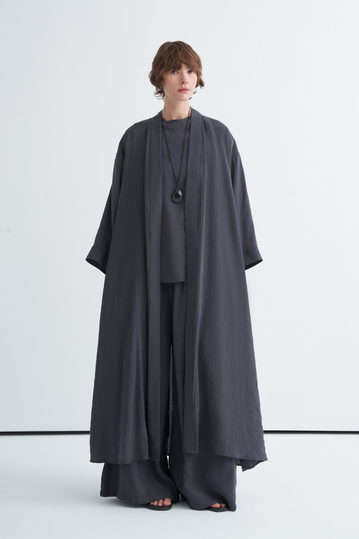 Modal 3'lü Pantolon Bluzlu Abaya Takım Antrasit