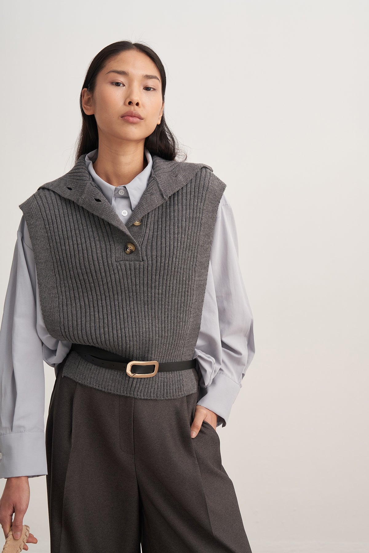 Kadın Düğmeli Triko Süveter Antrasit