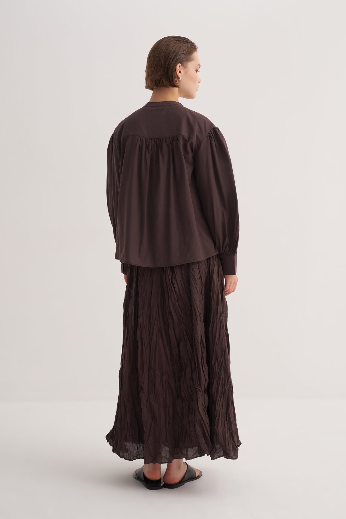 Kadın Pamuk Vual Bluz Kahve