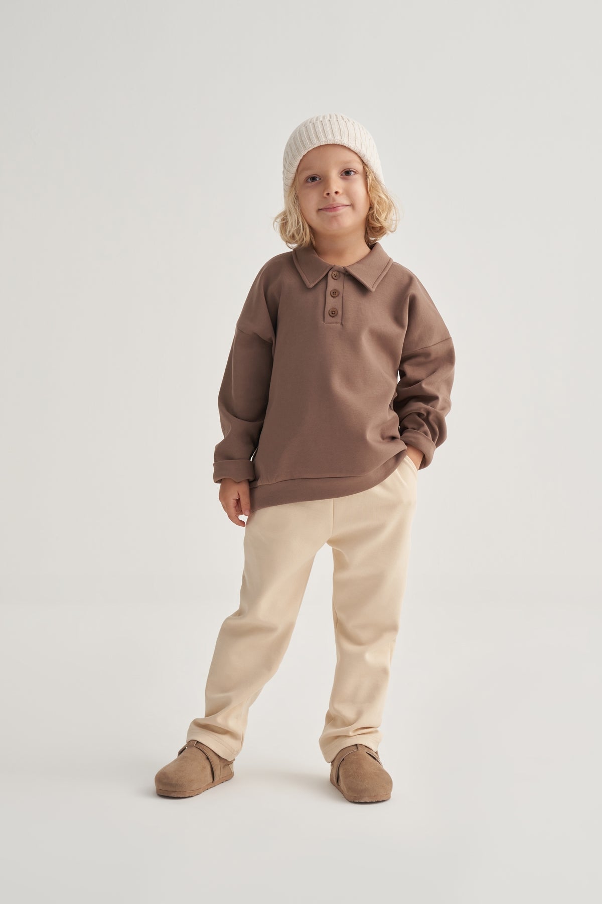 Unisex Çocuk İnterlok Yakalı Sweat Kahve