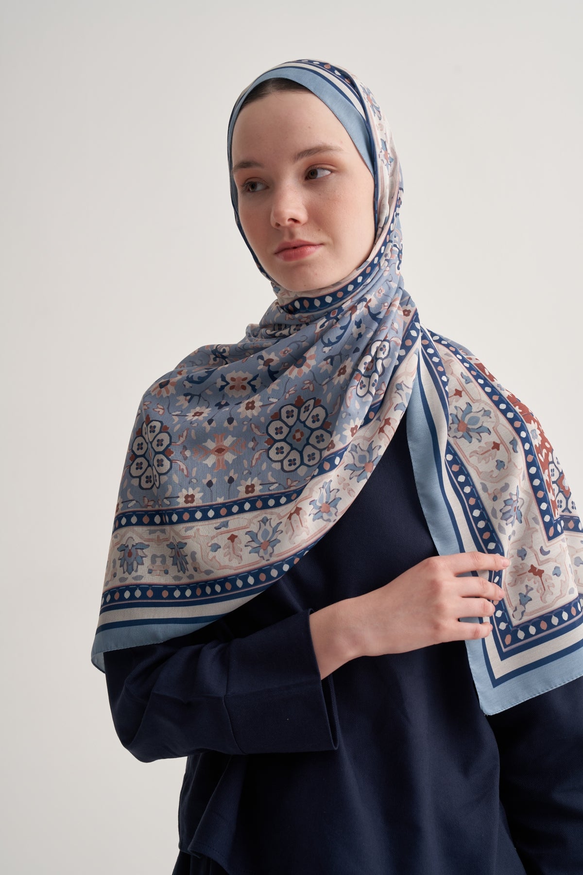 Kadın Soft Daisy Desen Şal Mavi