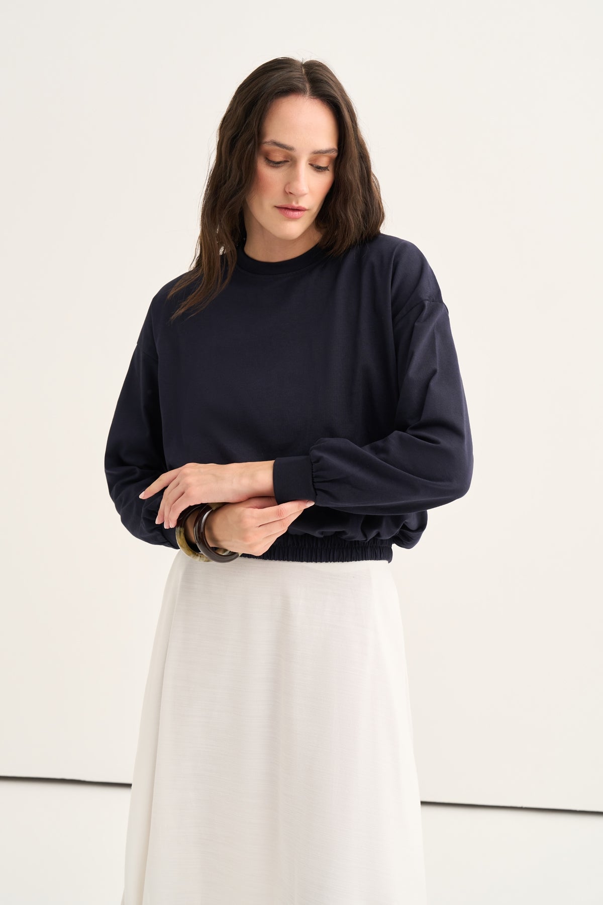 Kadın Beli Lastikli Sweat Lacivert