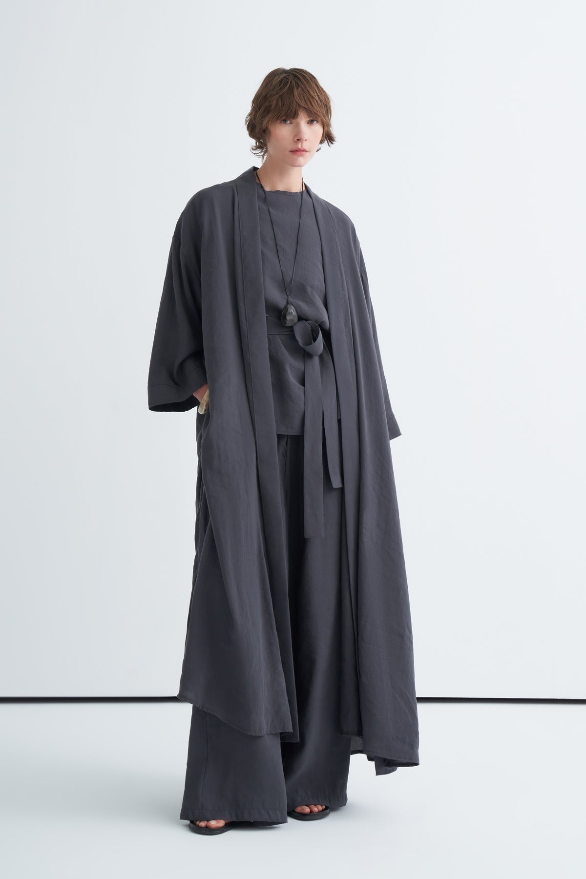 Modal 3'lü Pantolon Bluzlu Abaya Takım Antrasit