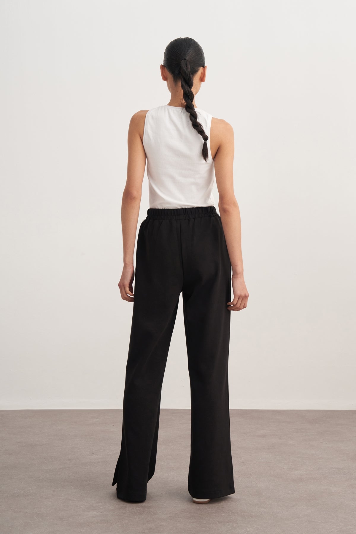 Kadın İnterlok Yandan Yırtmaçlı Palazzo Pantolon Siyah