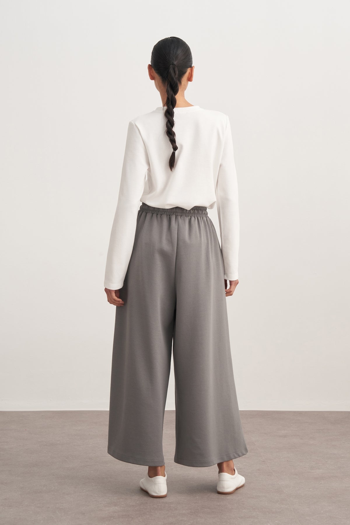 Kadın İnterlok Bol Paçalı Pantolon Füme