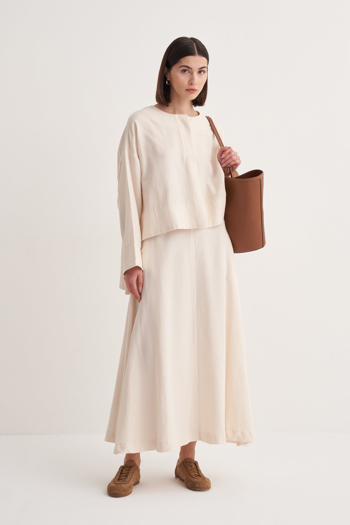 Kadın Dökümlü Pamuk Dikişli Volanlı Etek Kemik