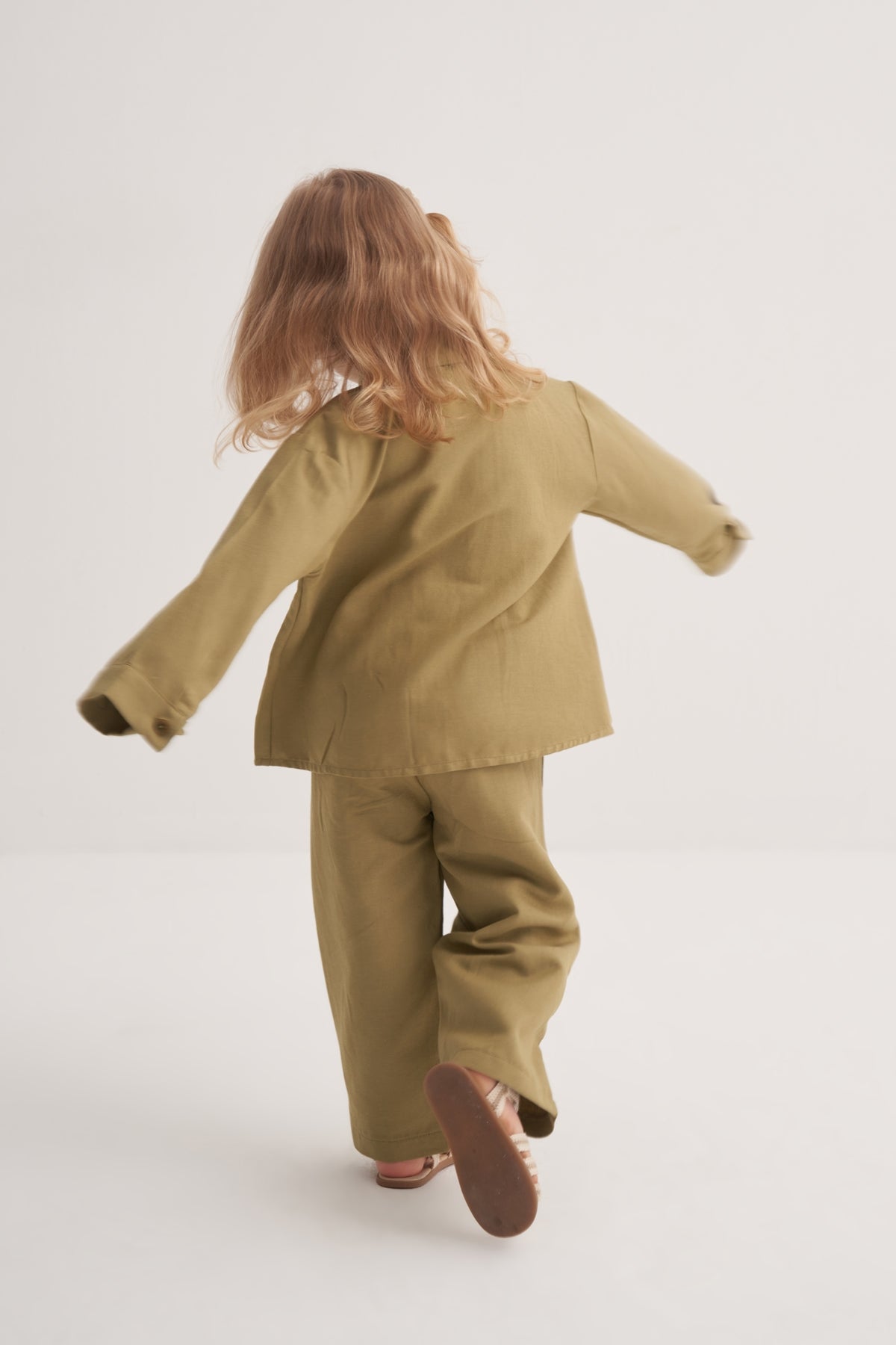 Unisex Çocuk Dökümlü Pamuklu Düğmeli Pantolon Yeşil