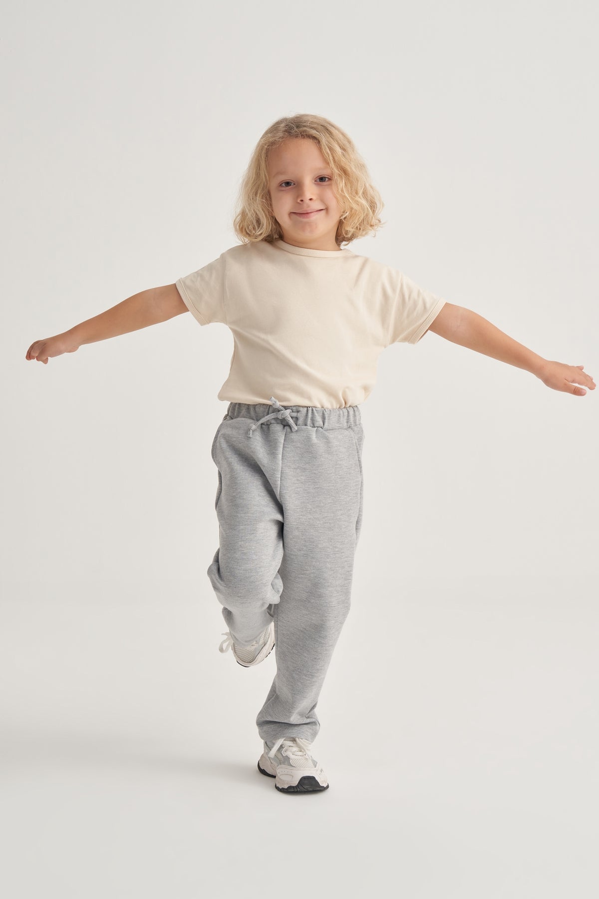 Unisex Çocuk İnterlok Düz Kesim Pantolon Gri Melanj