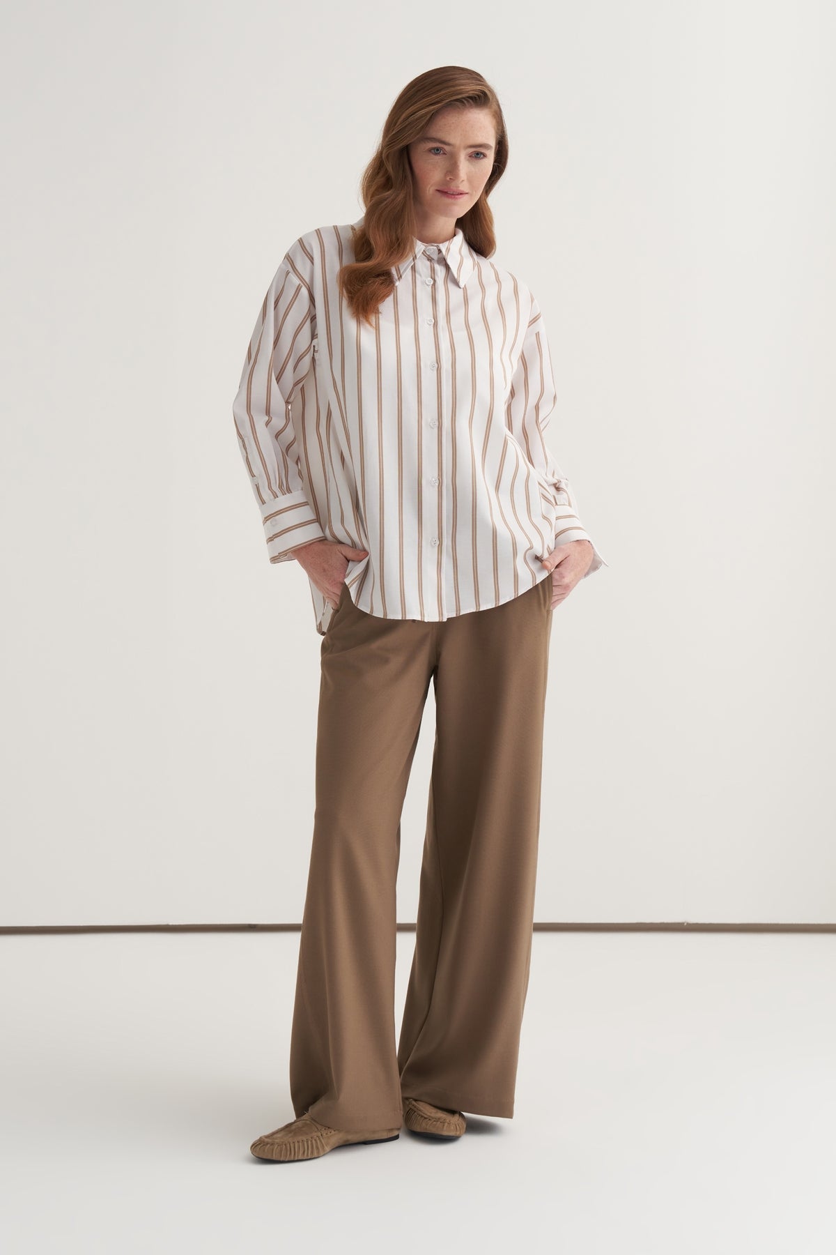 Kadın Yan Dikiş Detaylı Palazzo Pantolon Ceviz Kabuğu