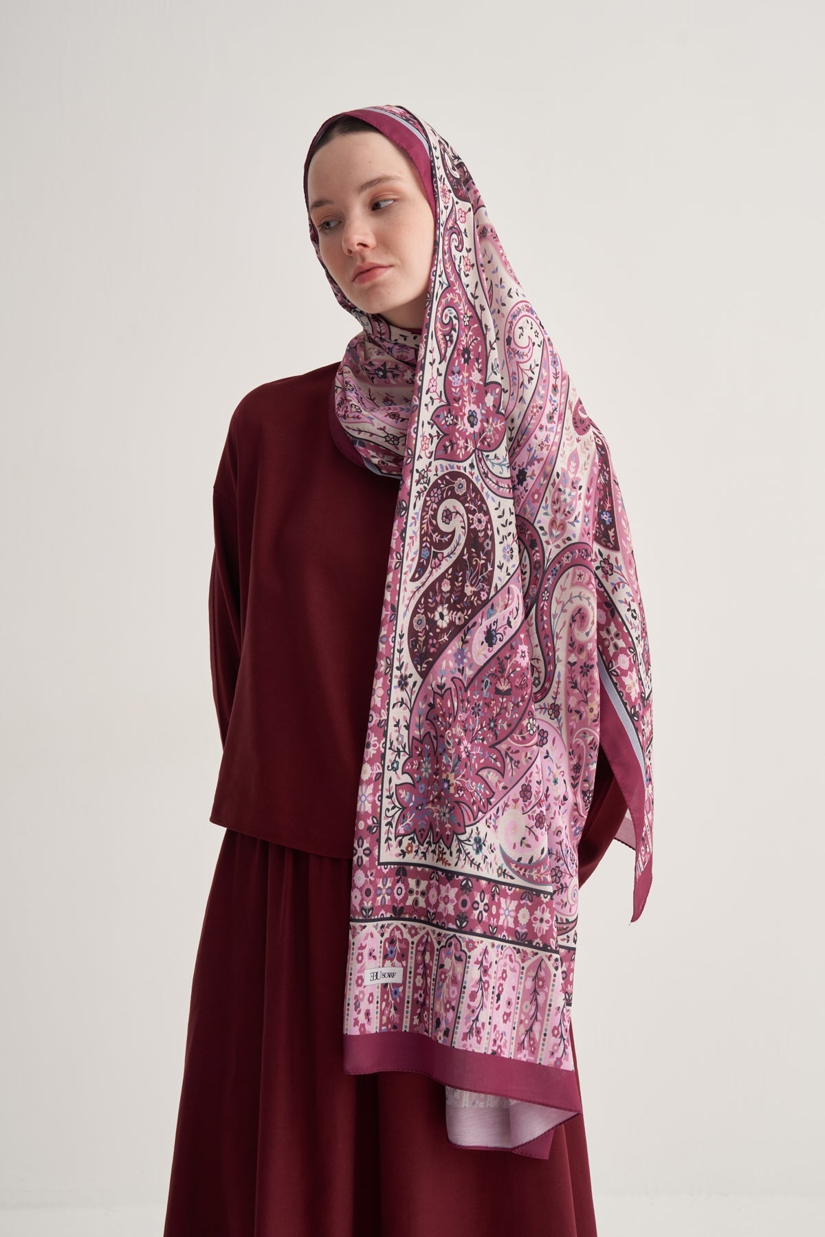 Kadın İpeksi Freesia Desen Şal Rose