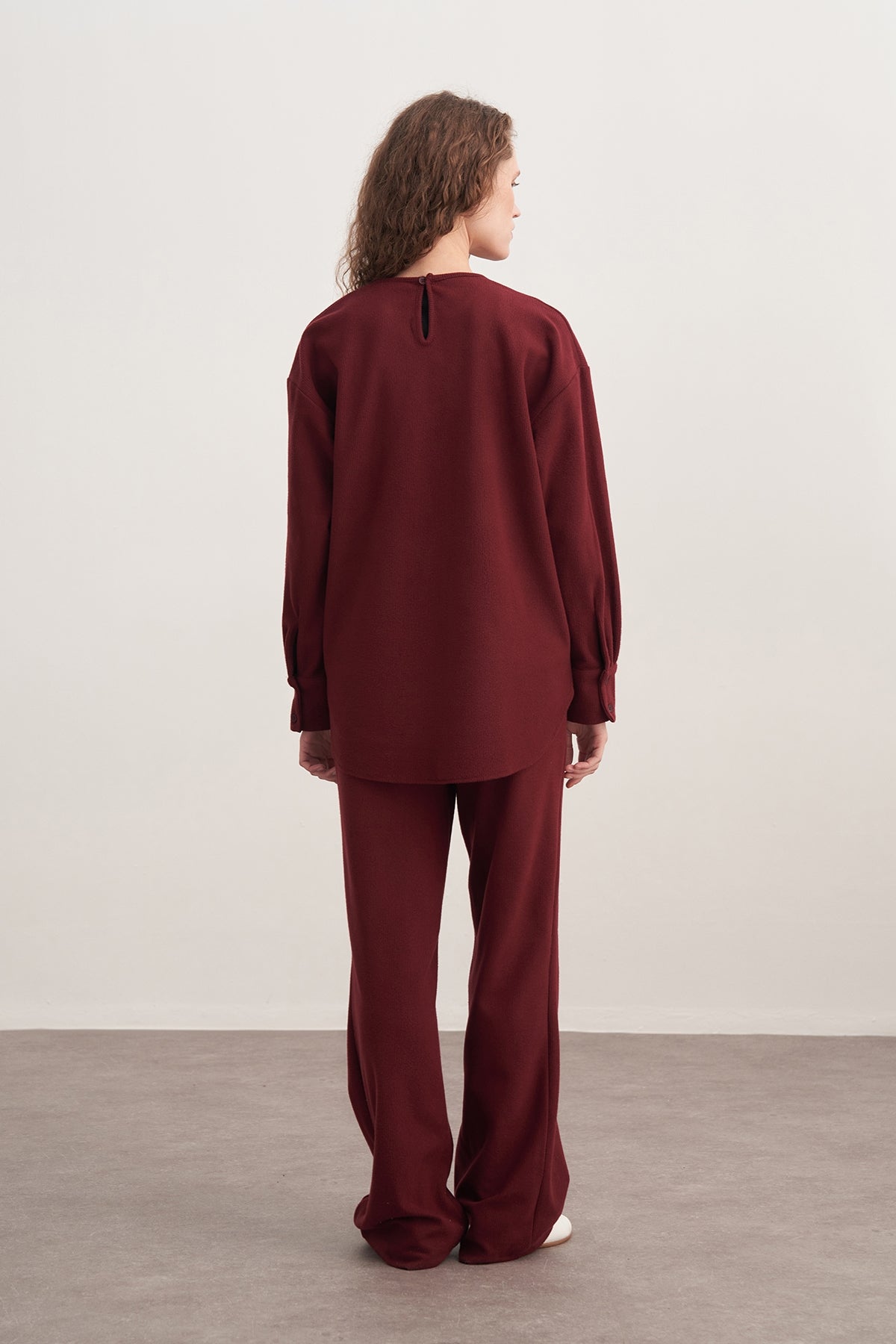 Kadın Şal Aksesuarlı 3’lü Pantolon Takım Bordo