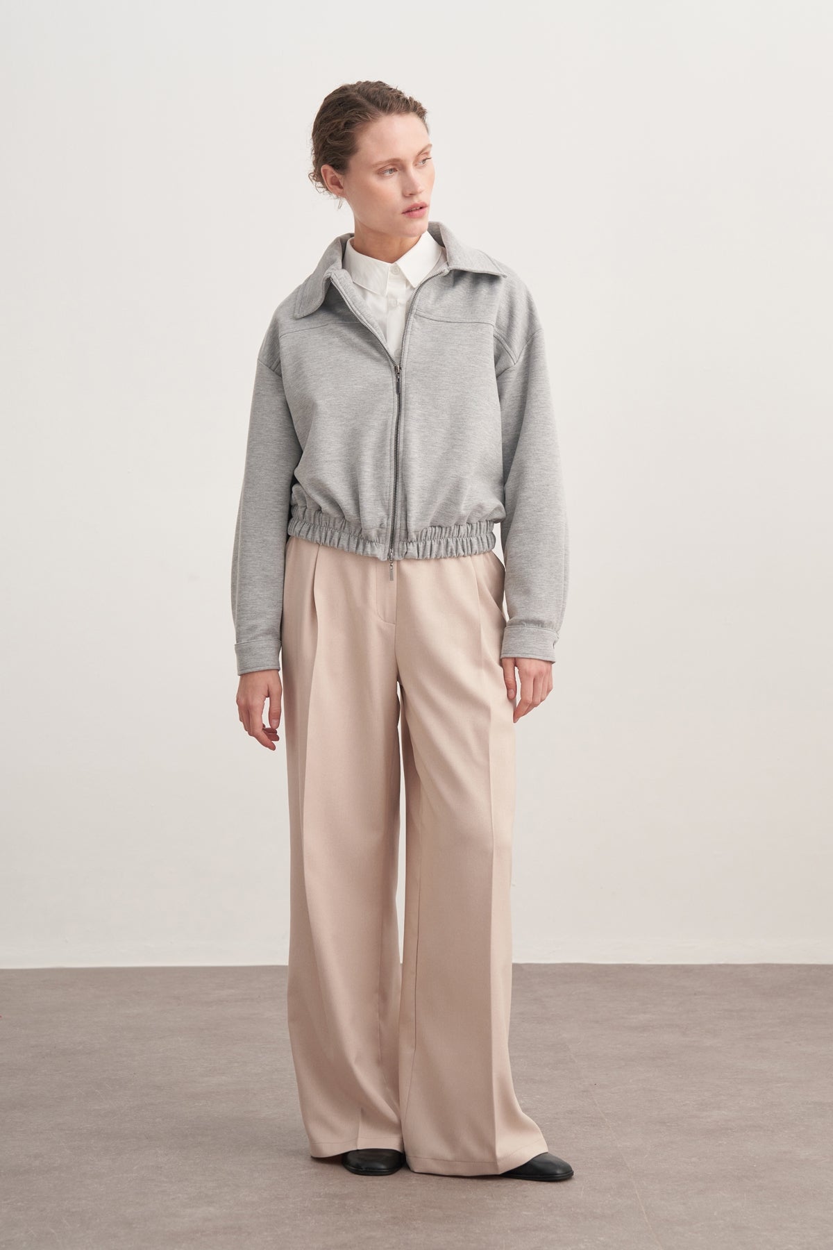 Kadın İnterlok Bomber Ceket Gri Melanj