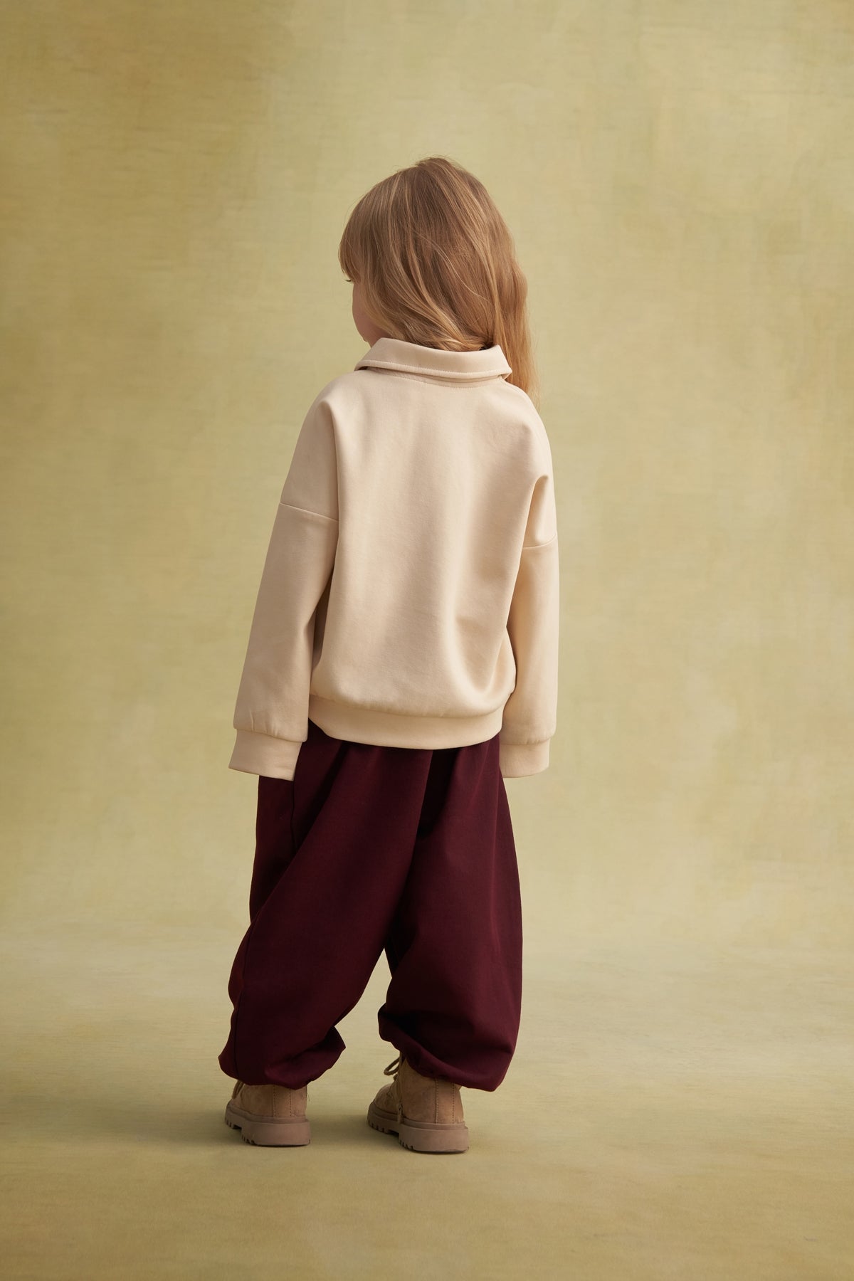 Unisex Çocuk İnterlok Yakalı Sweat Bej