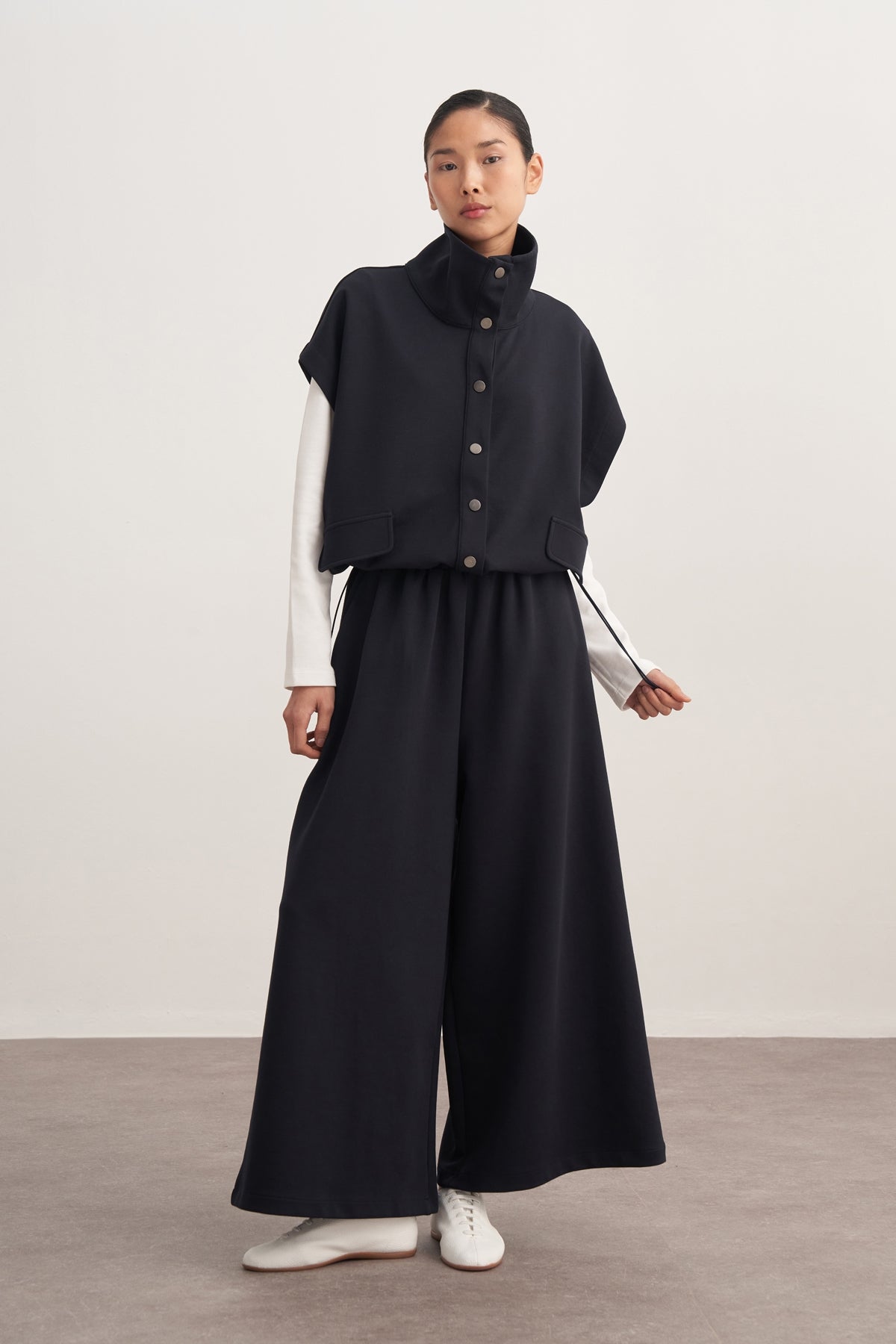 Kadın İnterlok Yüksek Yaka Yelek Pantolon Takım Lacivert