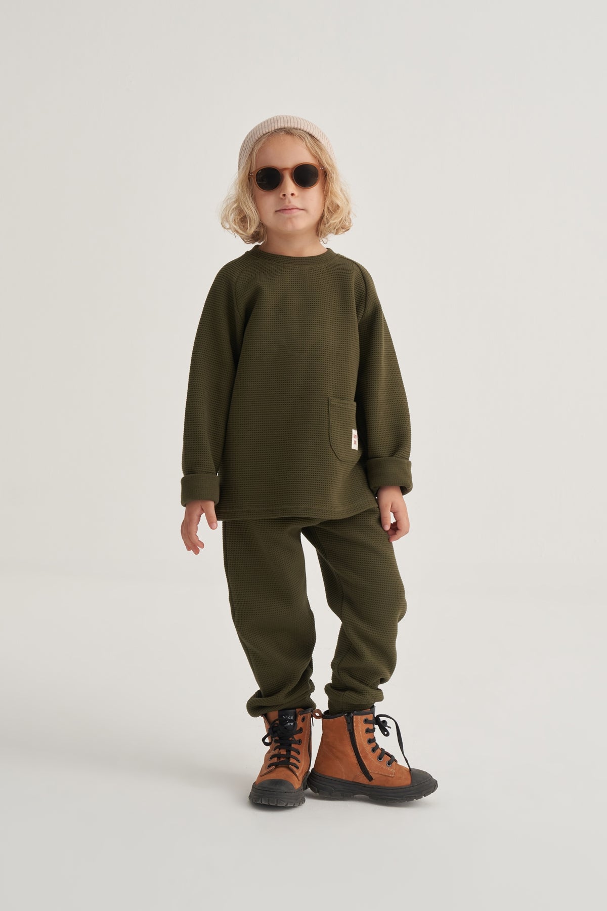 Unisex Çocuk Waffle Takım Yeşil