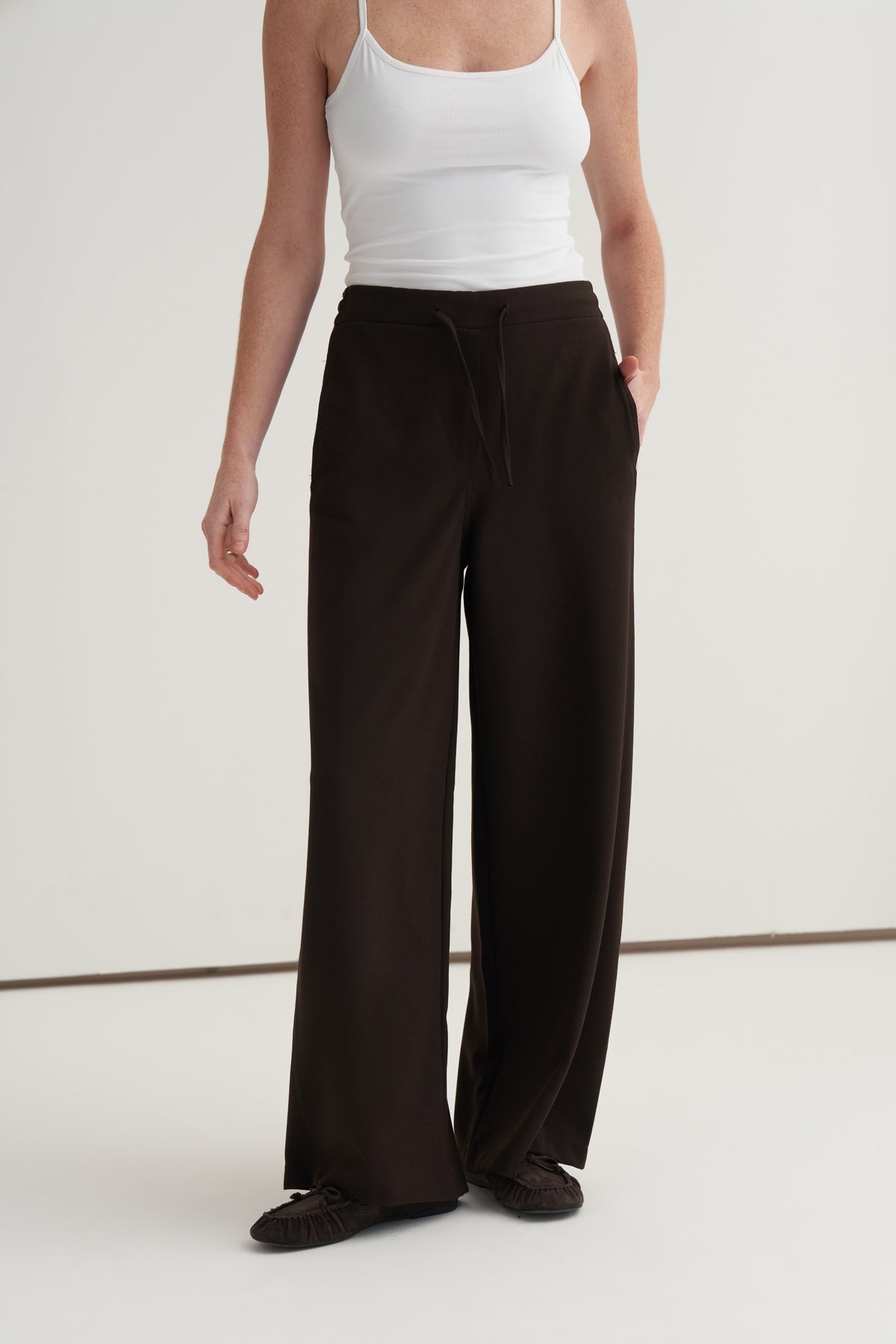 Kadın Yan Dikiş Detaylı Palazzo Pantolon Acı Kahve