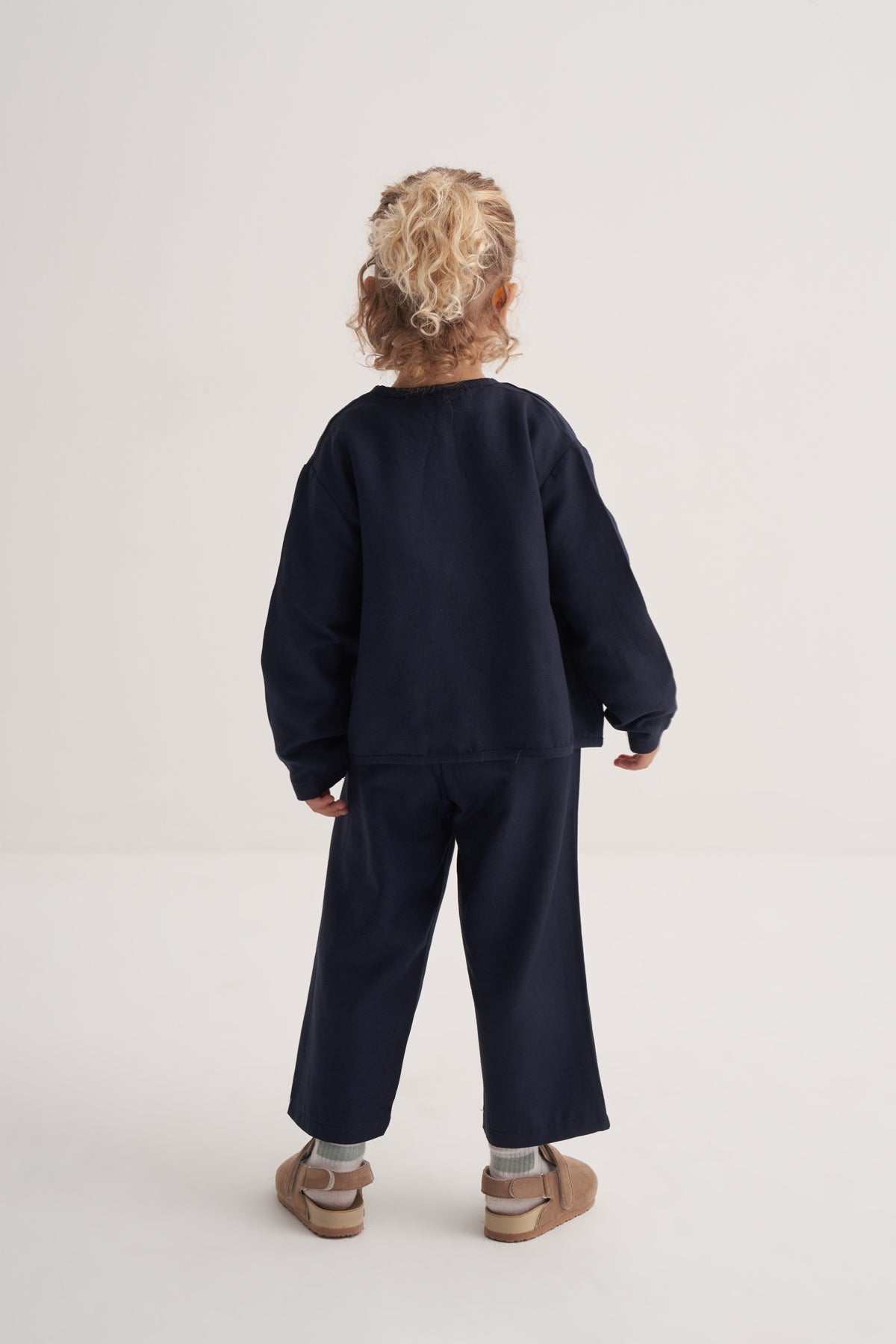 Unisex Çocuk Dökümlü Pamuklu Beli Lastikli Pantolon Lacivert