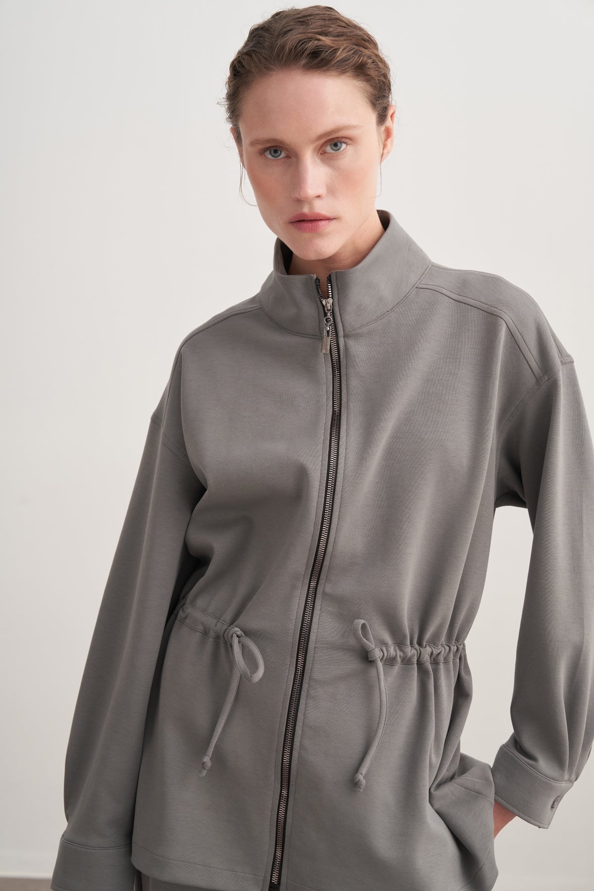 Kadın İnterlok Oversize Spor Ceket Takım Füme