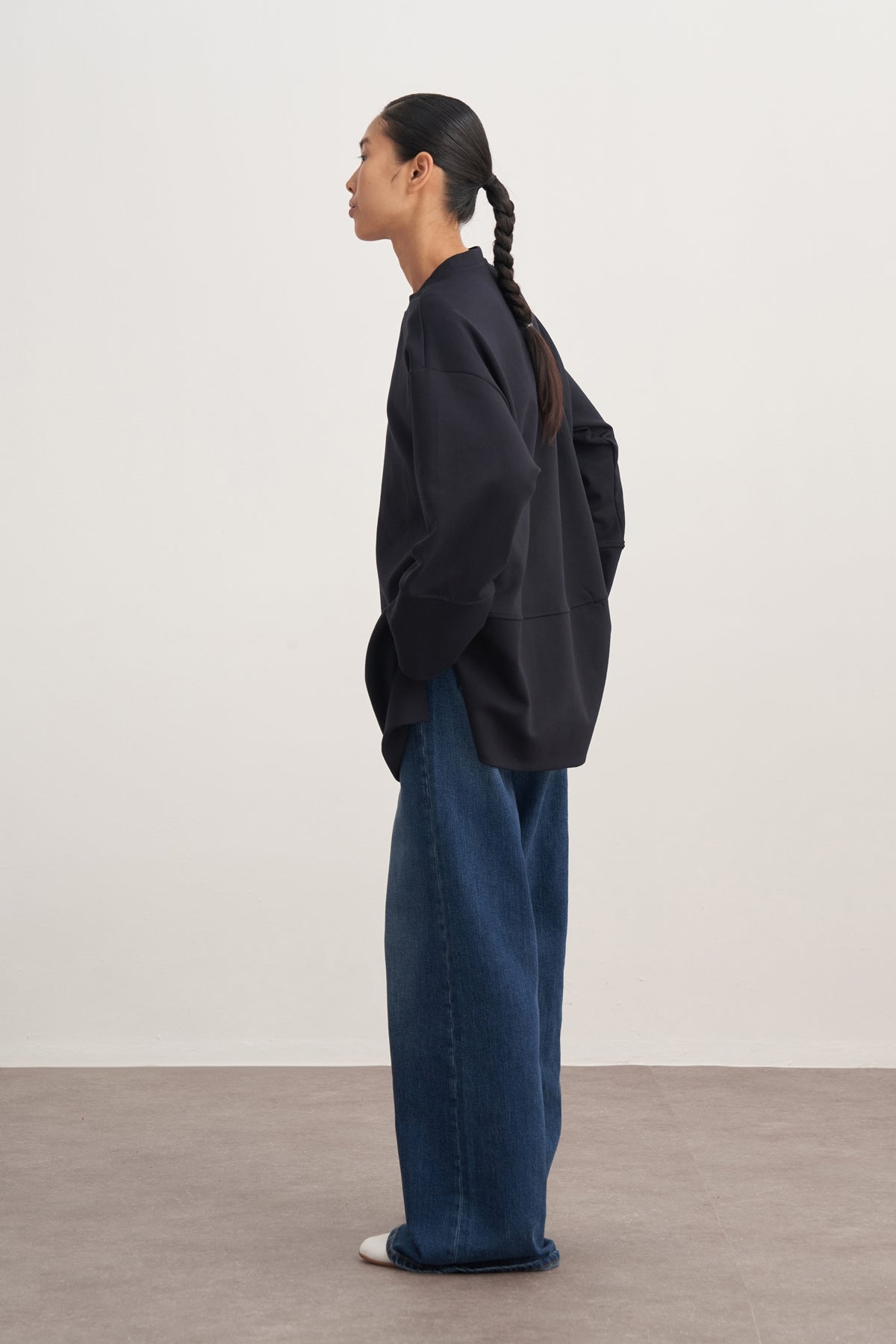 Kadın İnterlok Oversize Şal Aksesuarlı Sweat Lacivert