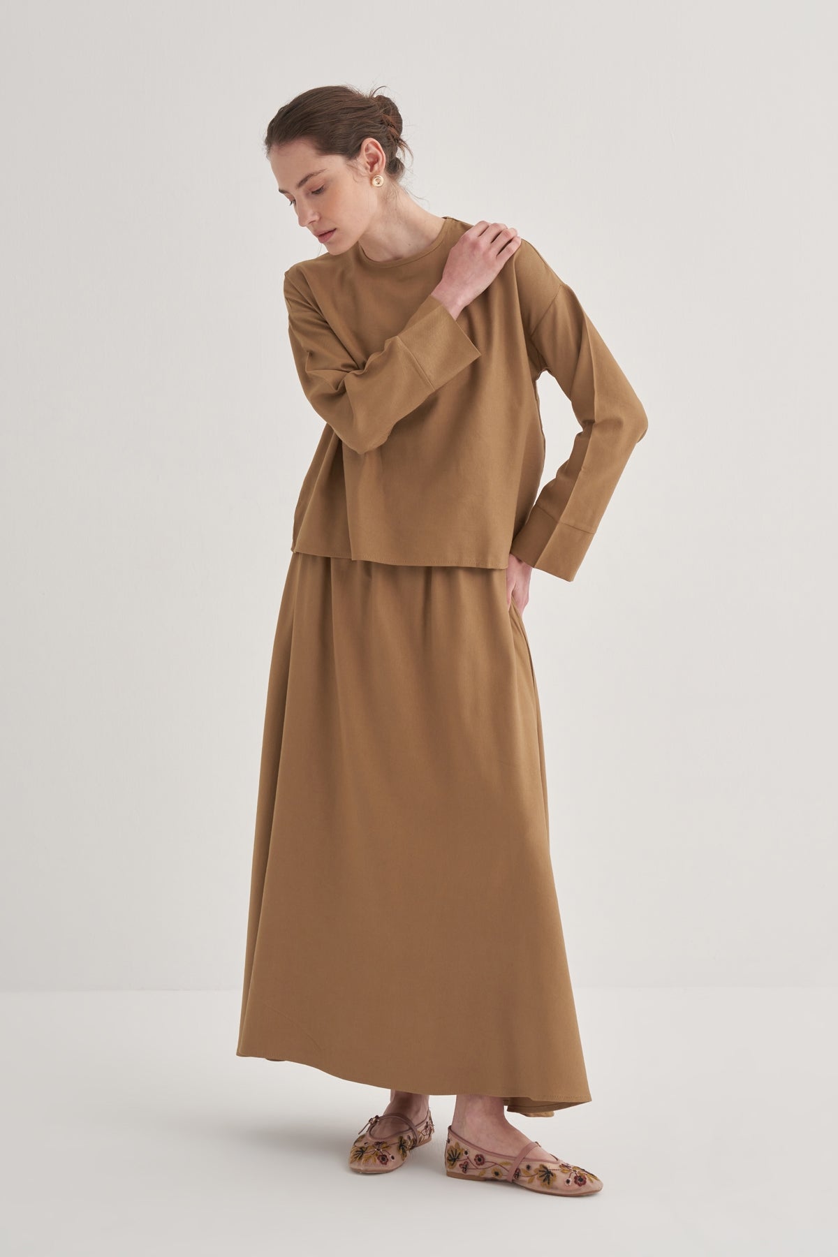 Kadın Etek Bluz Takım Camel