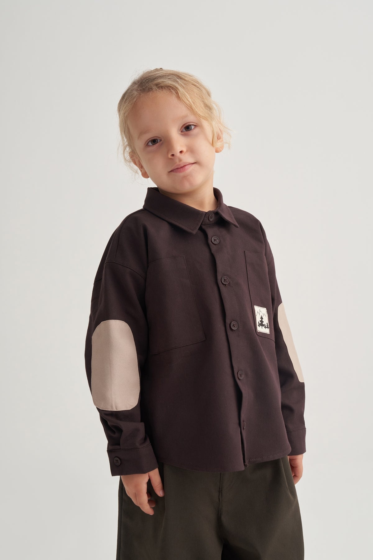 Unisex Çocuk Gabardin Gömlek Kahve