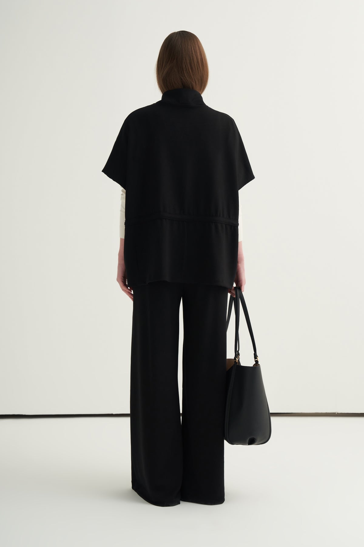 Kadın Oversize Yelek Bol Paça Pantolon Takım Siyah